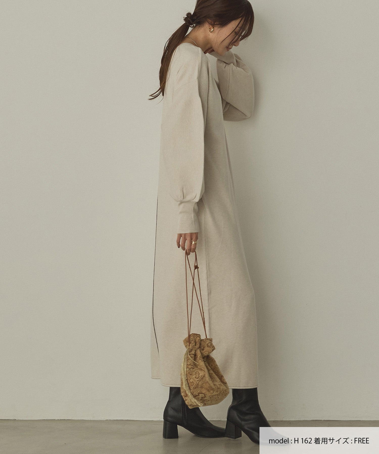 【静電気防止】やわもちヤーン ぽわん袖ワンピース