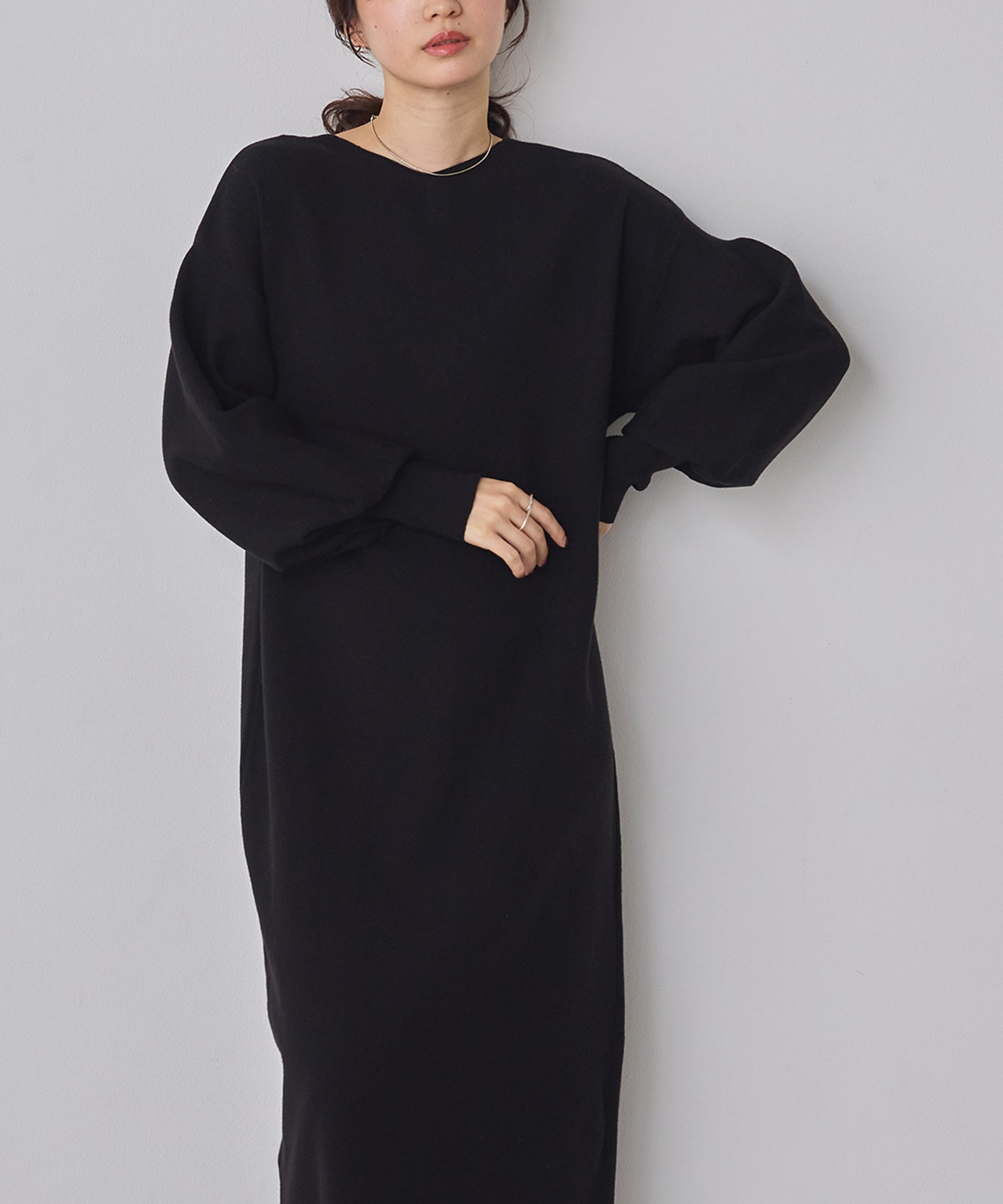 【静電気防止】やわもちヤーン ぽわん袖ワンピース