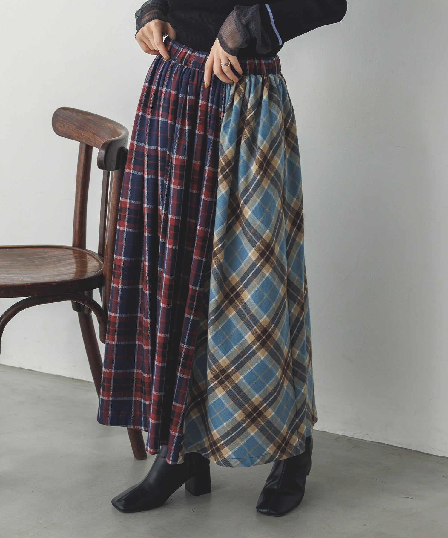 ネルチェックギャザースカート