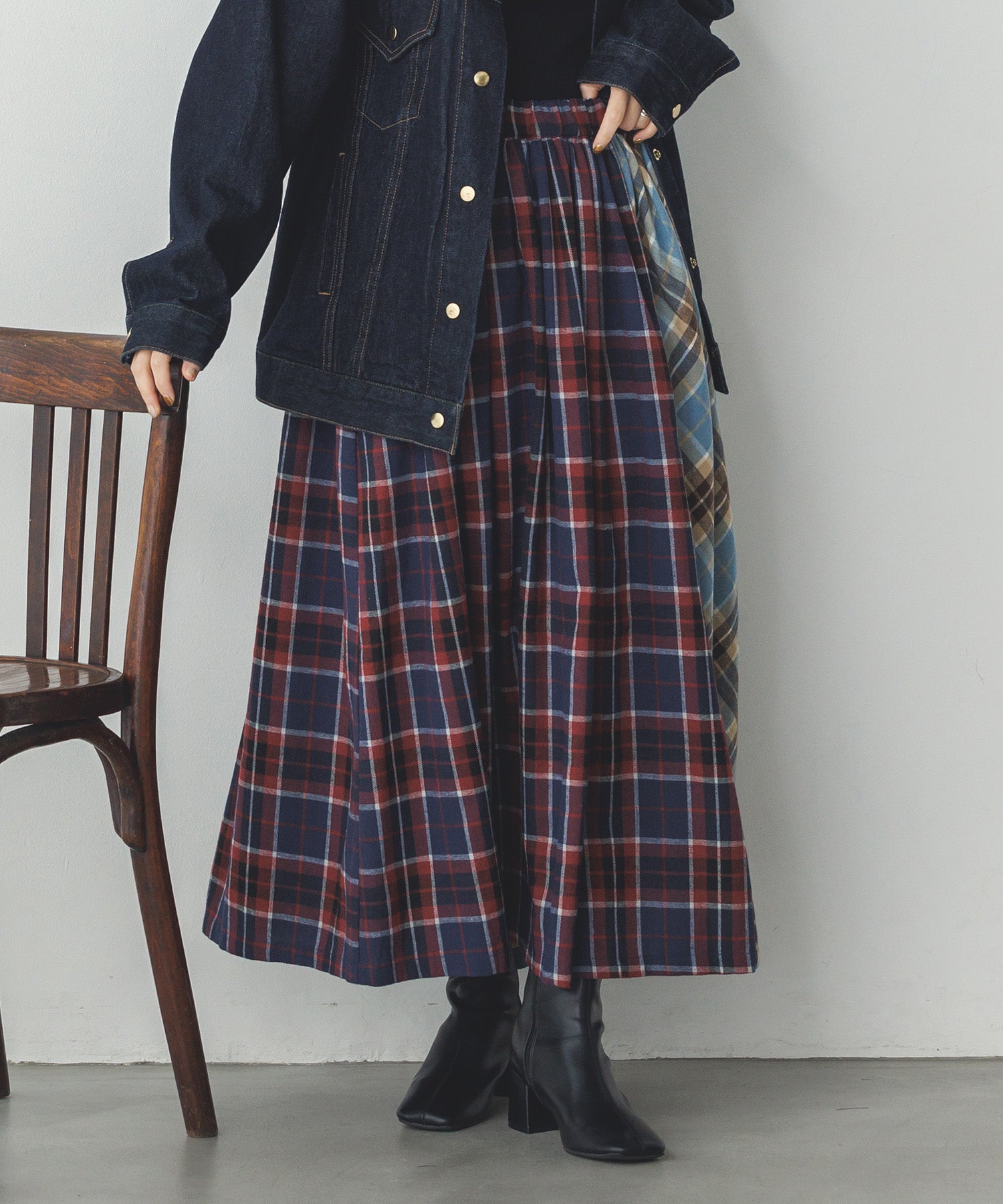 ネルチェックギャザースカート