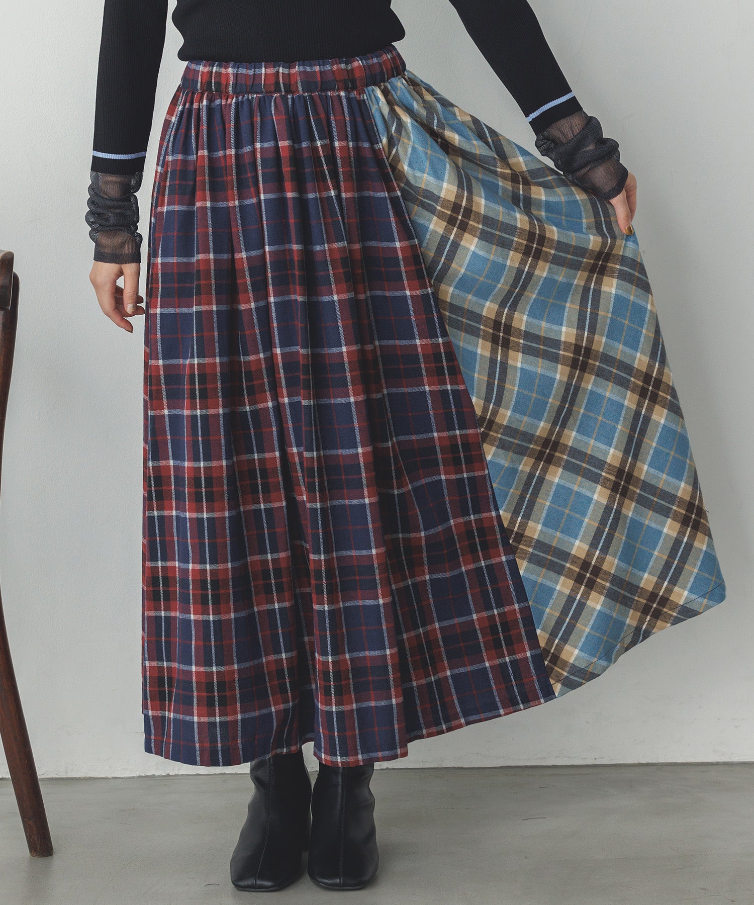 ネルチェックギャザースカート