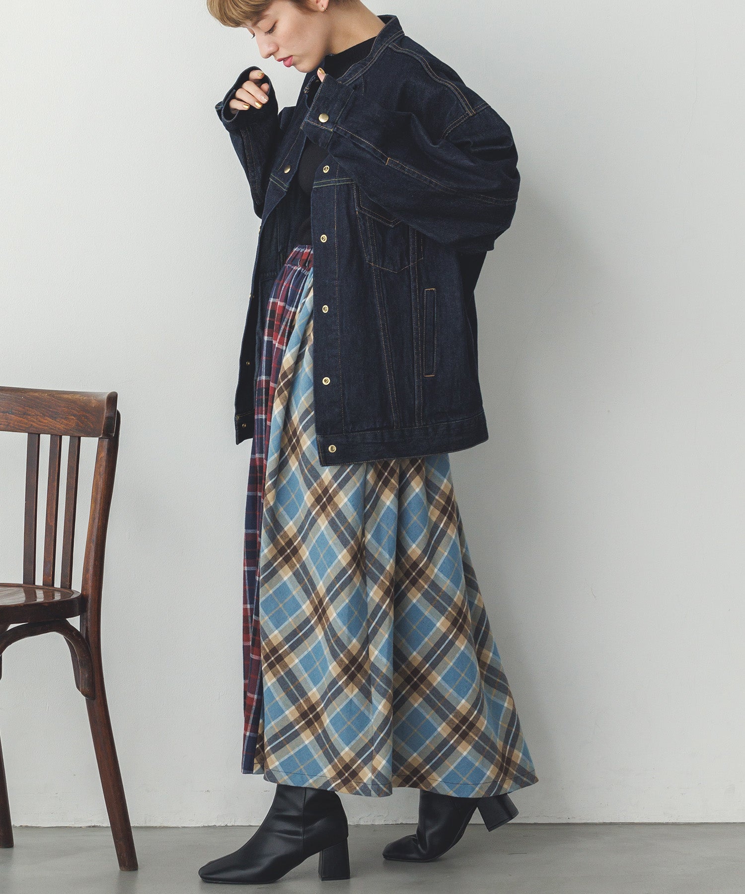 ネルチェックギャザースカート