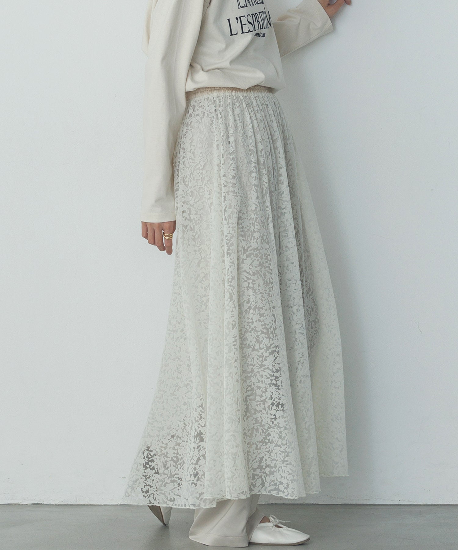 花柄フロッキー チュールフレアスカート