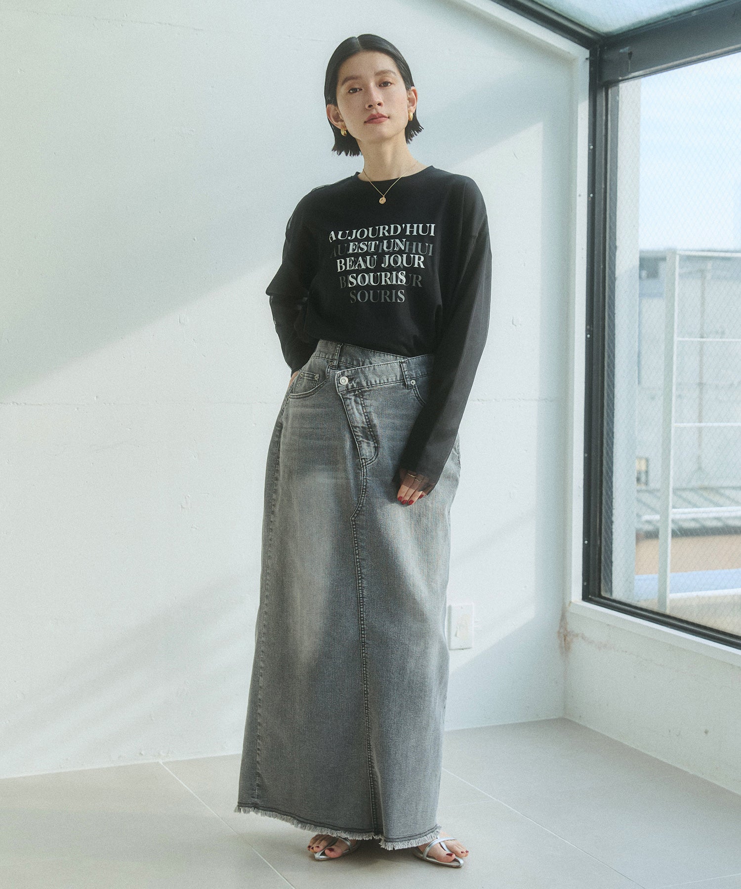 デニム ラップデザイン タイトスカート