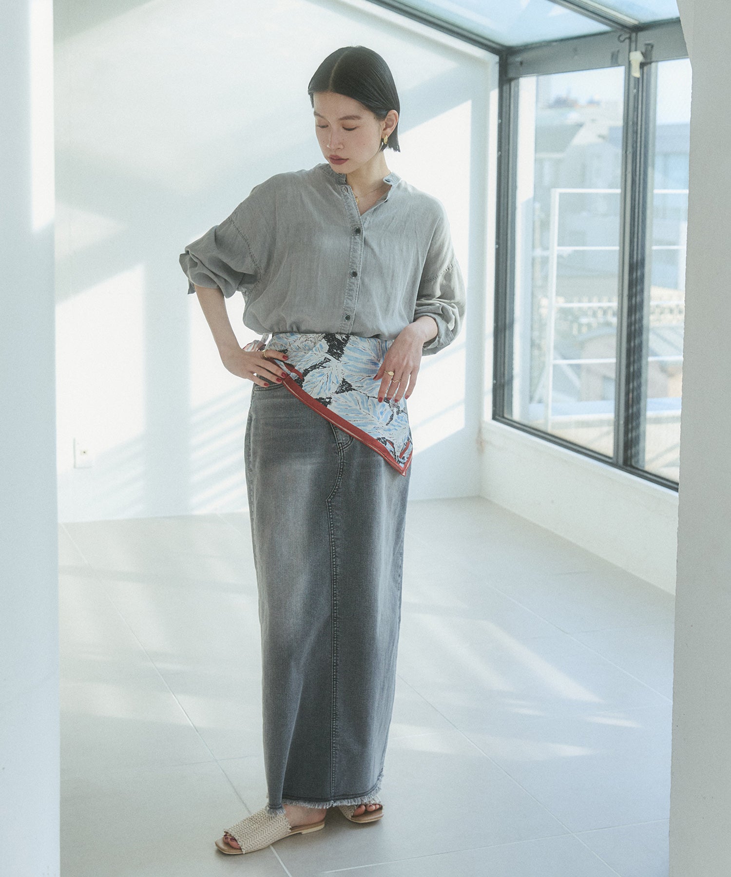 デニム ラップデザイン タイトスカート