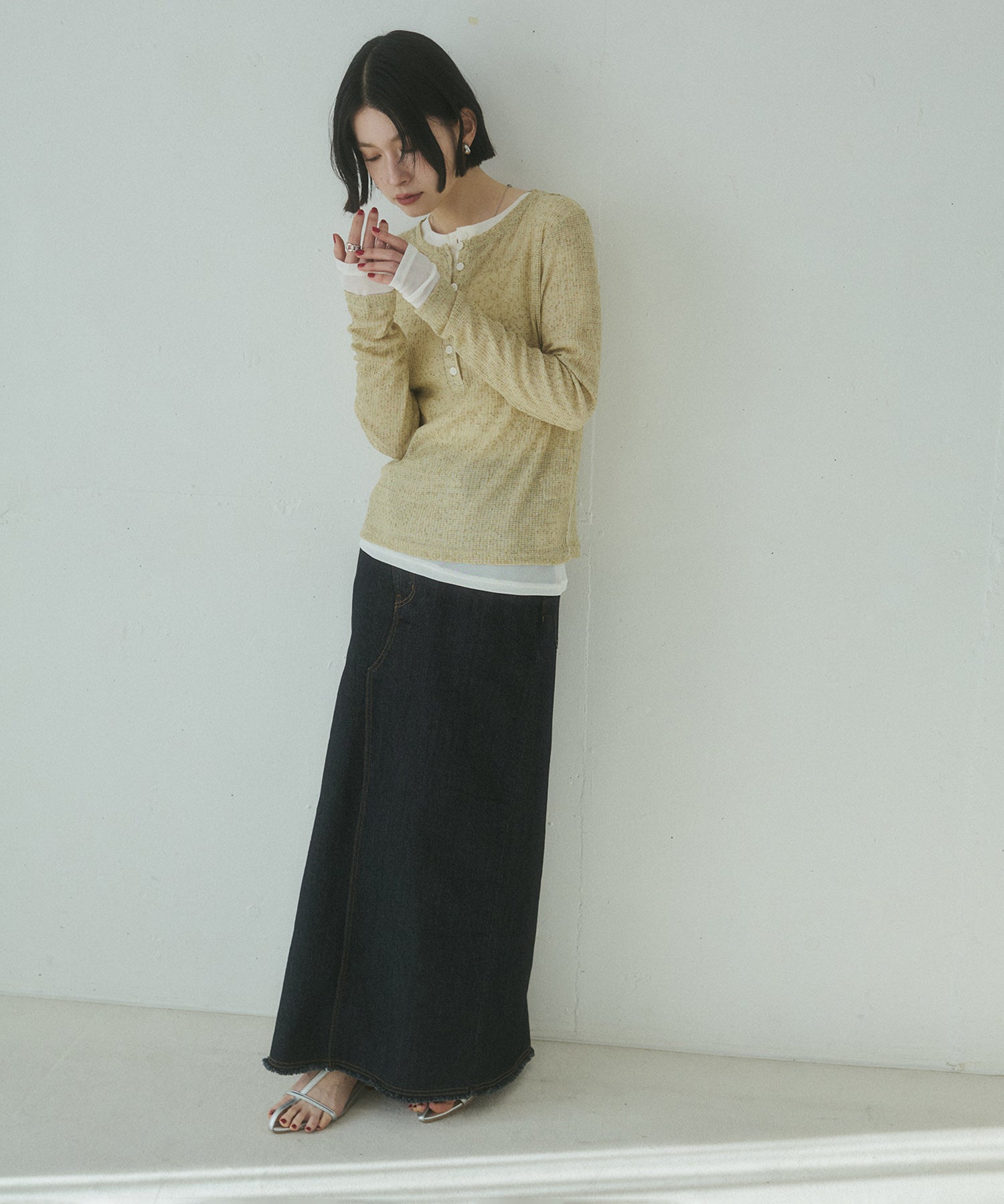 デニム ラップデザイン タイトスカート