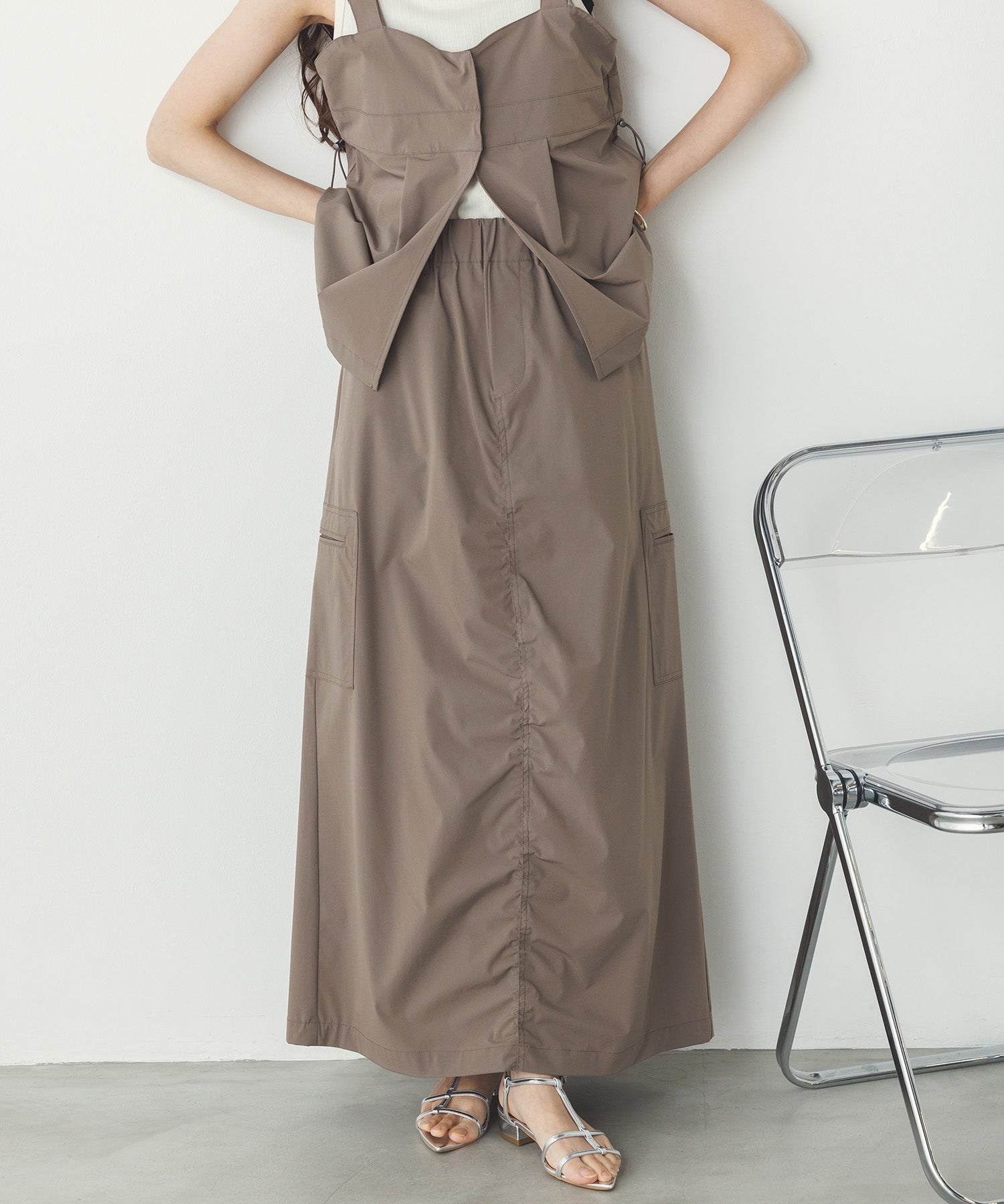 【接触冷感】シャーリング カーゴスカート