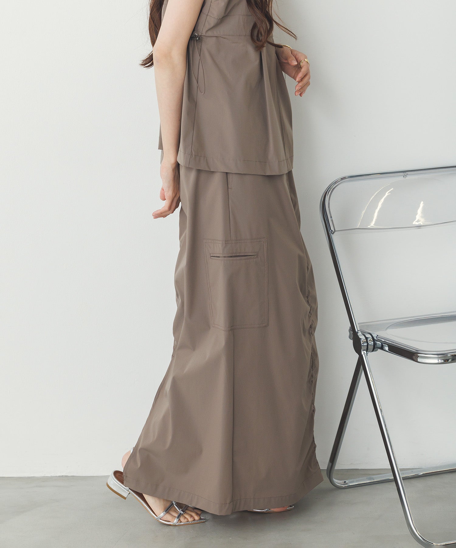 【接触冷感】シャーリング カーゴスカート