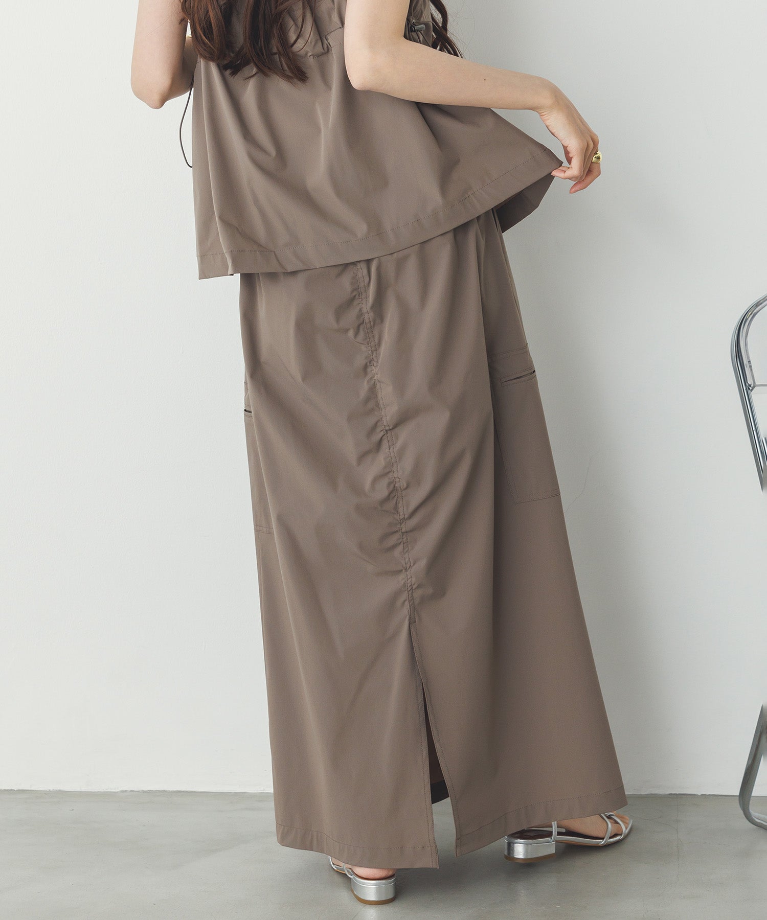 【接触冷感】シャーリング カーゴスカート