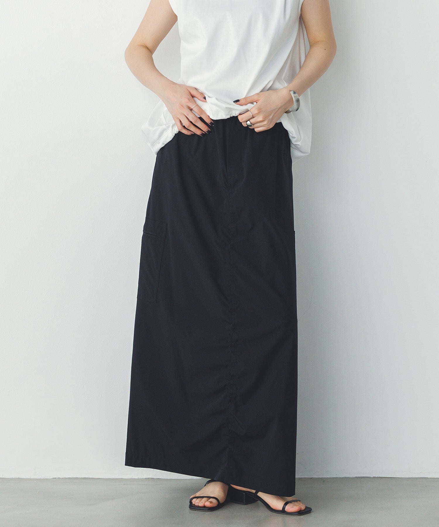 【接触冷感】シャーリング カーゴスカート