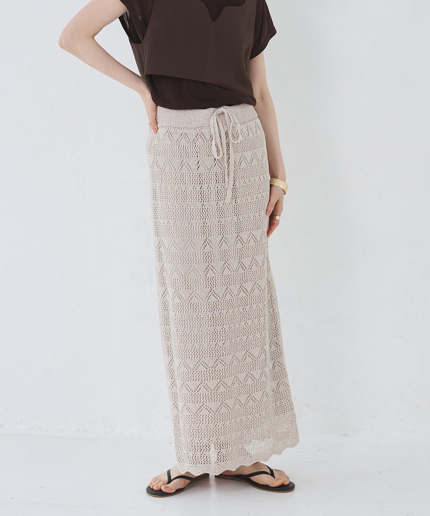 ペーパーヤーン 透かし編み ニットナロースカート