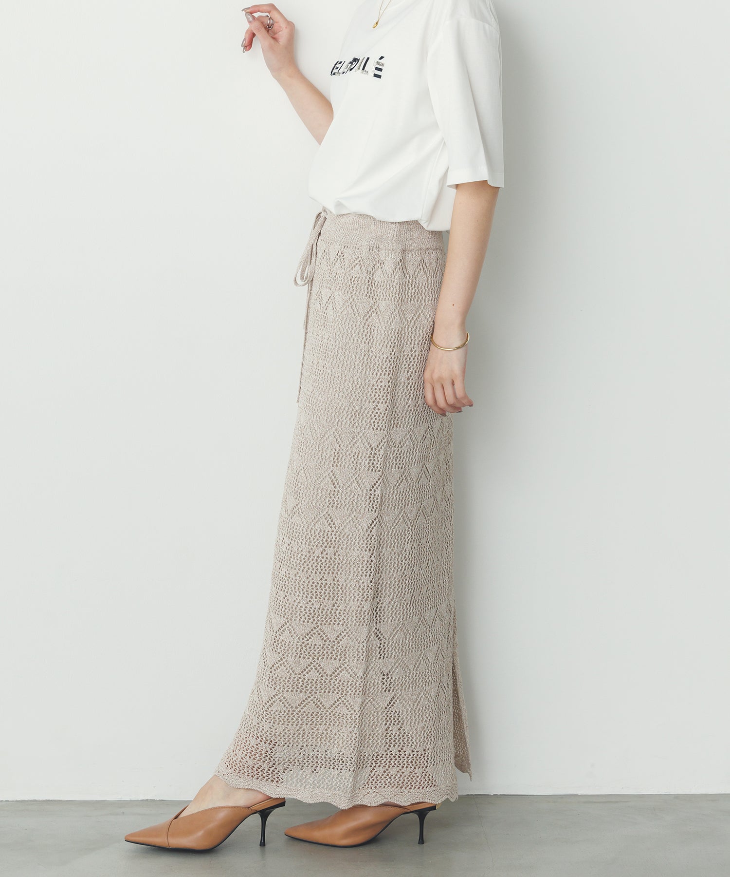 ペーパーヤーン 透かし編み ニットナロースカート