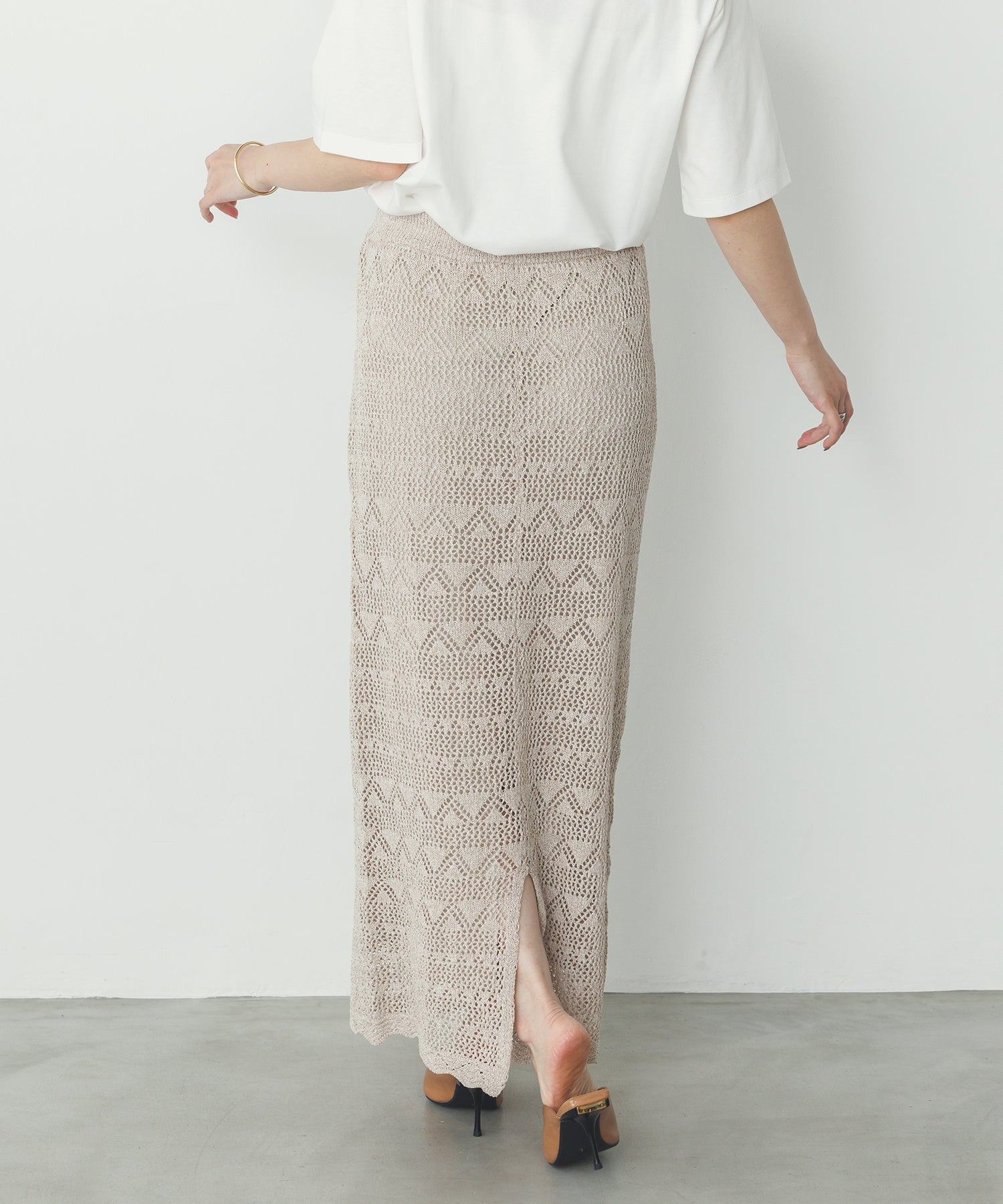 ペーパーヤーン 透かし編み ニットナロースカート