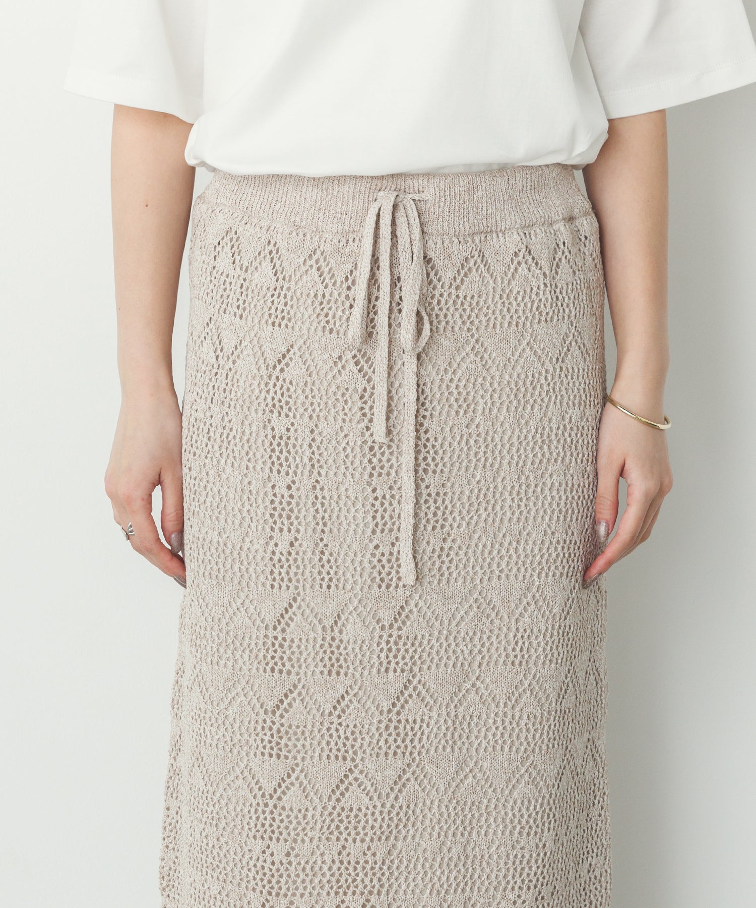 ペーパーヤーン 透かし編み ニットナロースカート