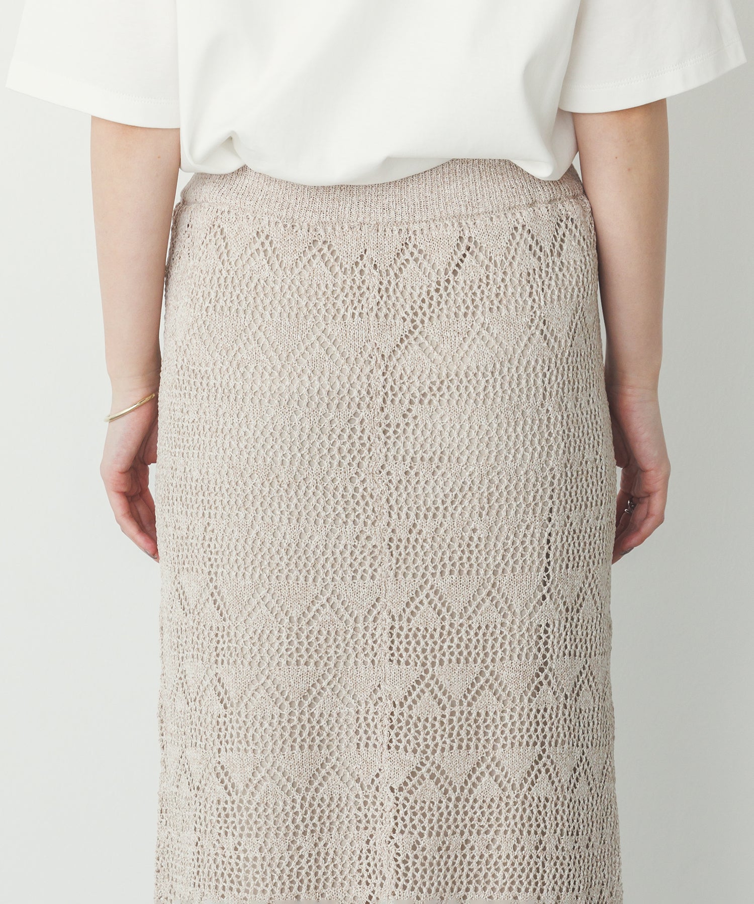 ペーパーヤーン 透かし編み ニットナロースカート