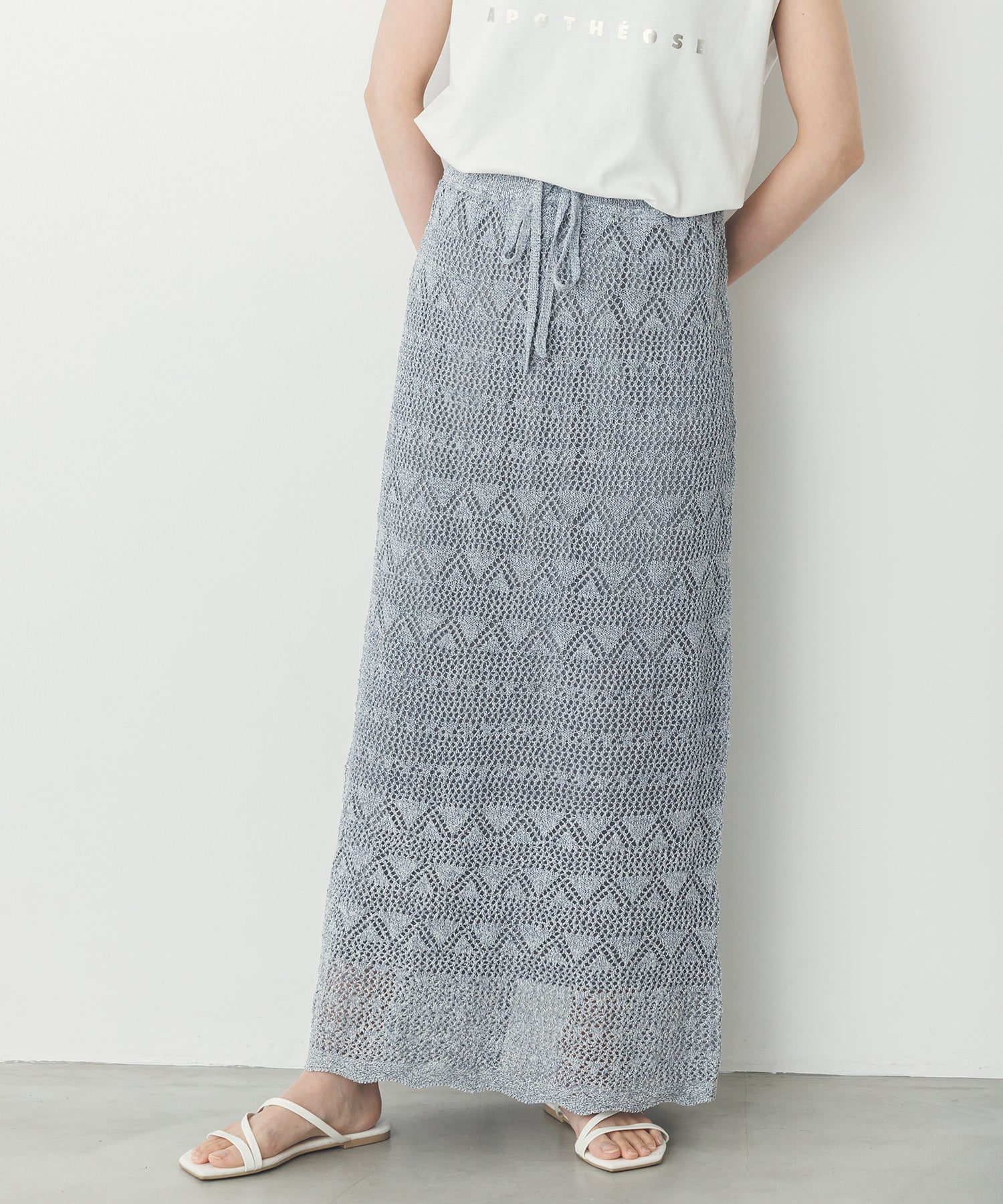 ペーパーヤーン 透かし編み ニットナロースカート