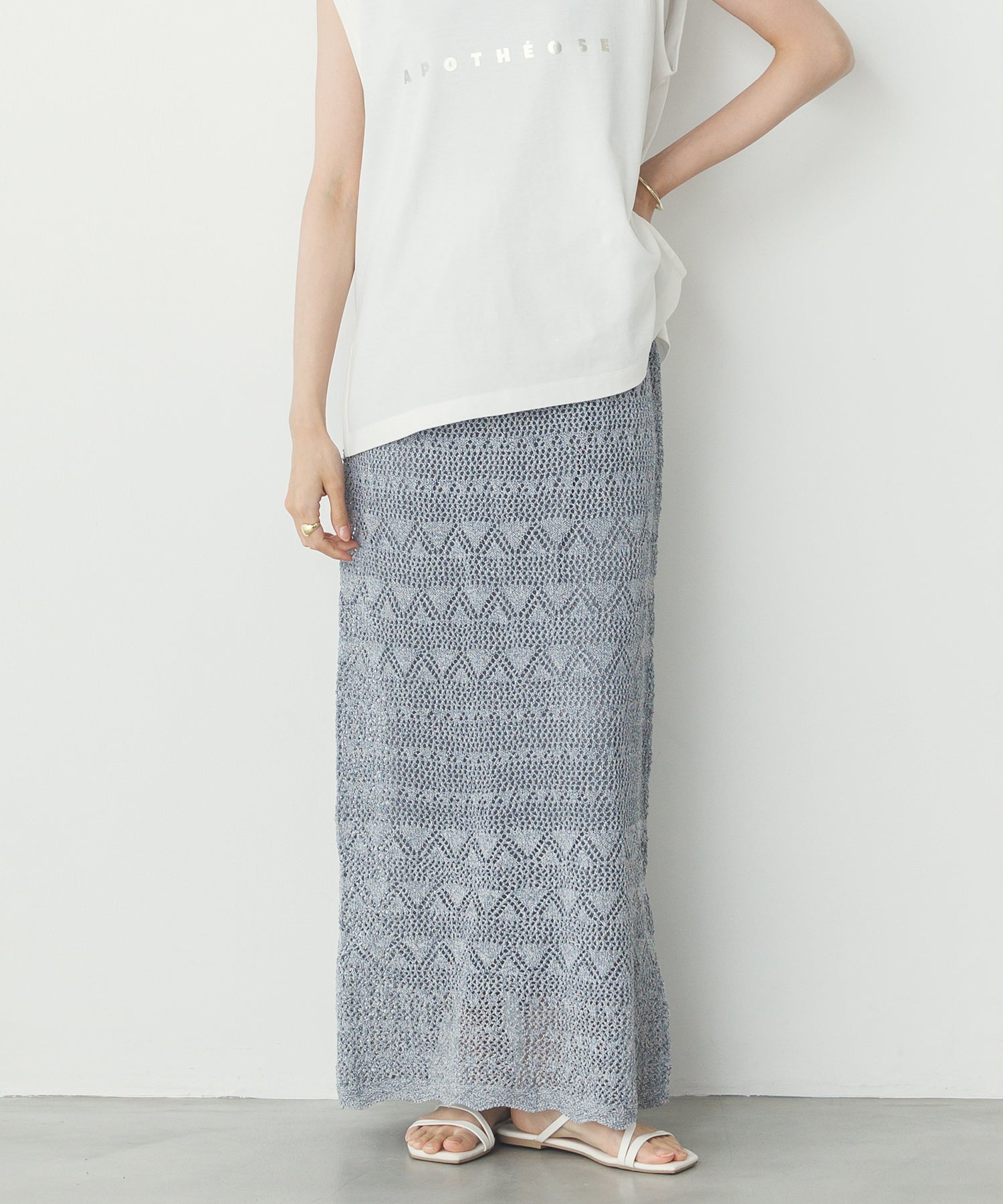 ペーパーヤーン 透かし編み ニットナロースカート