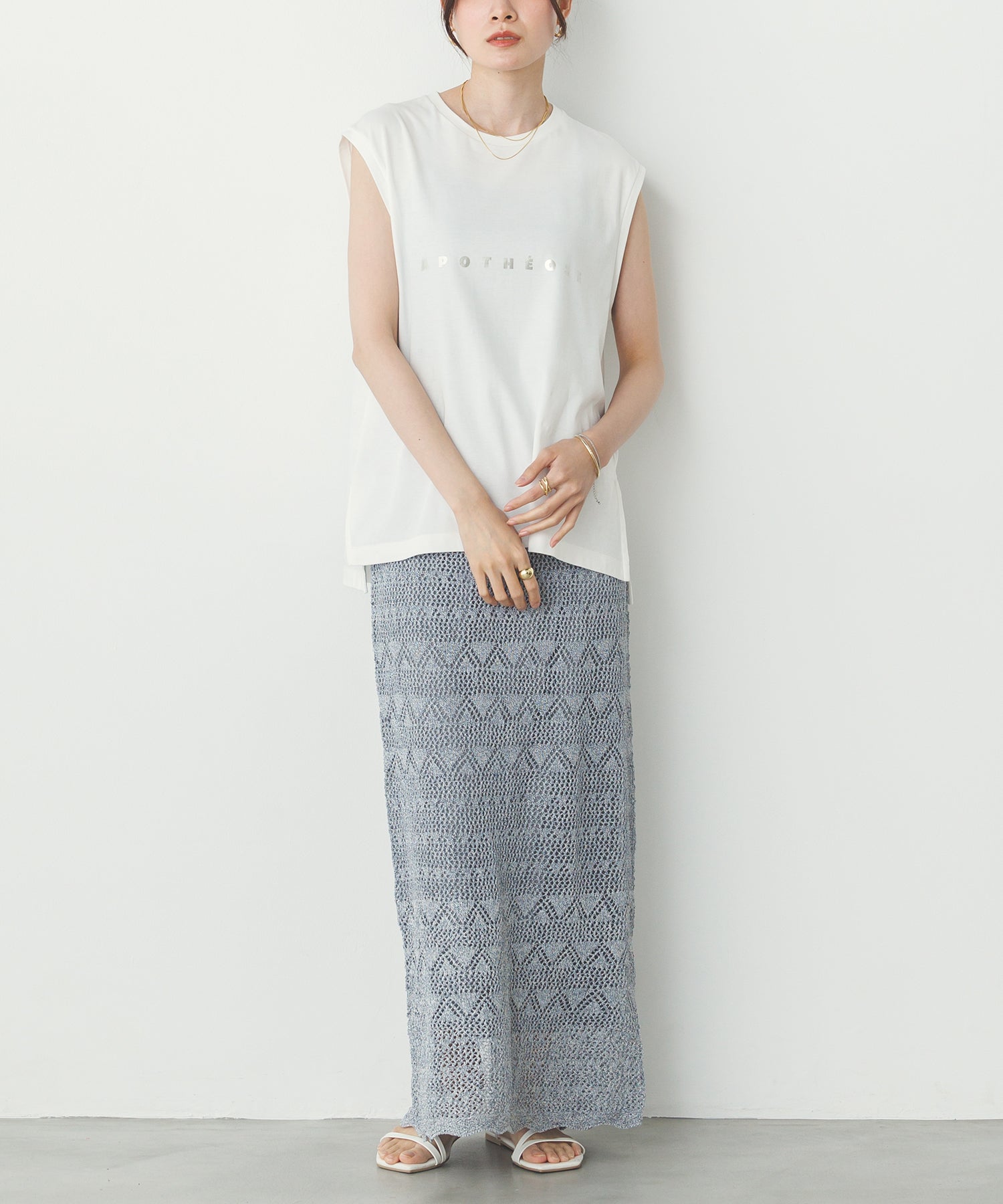 ペーパーヤーン 透かし編み ニットナロースカート