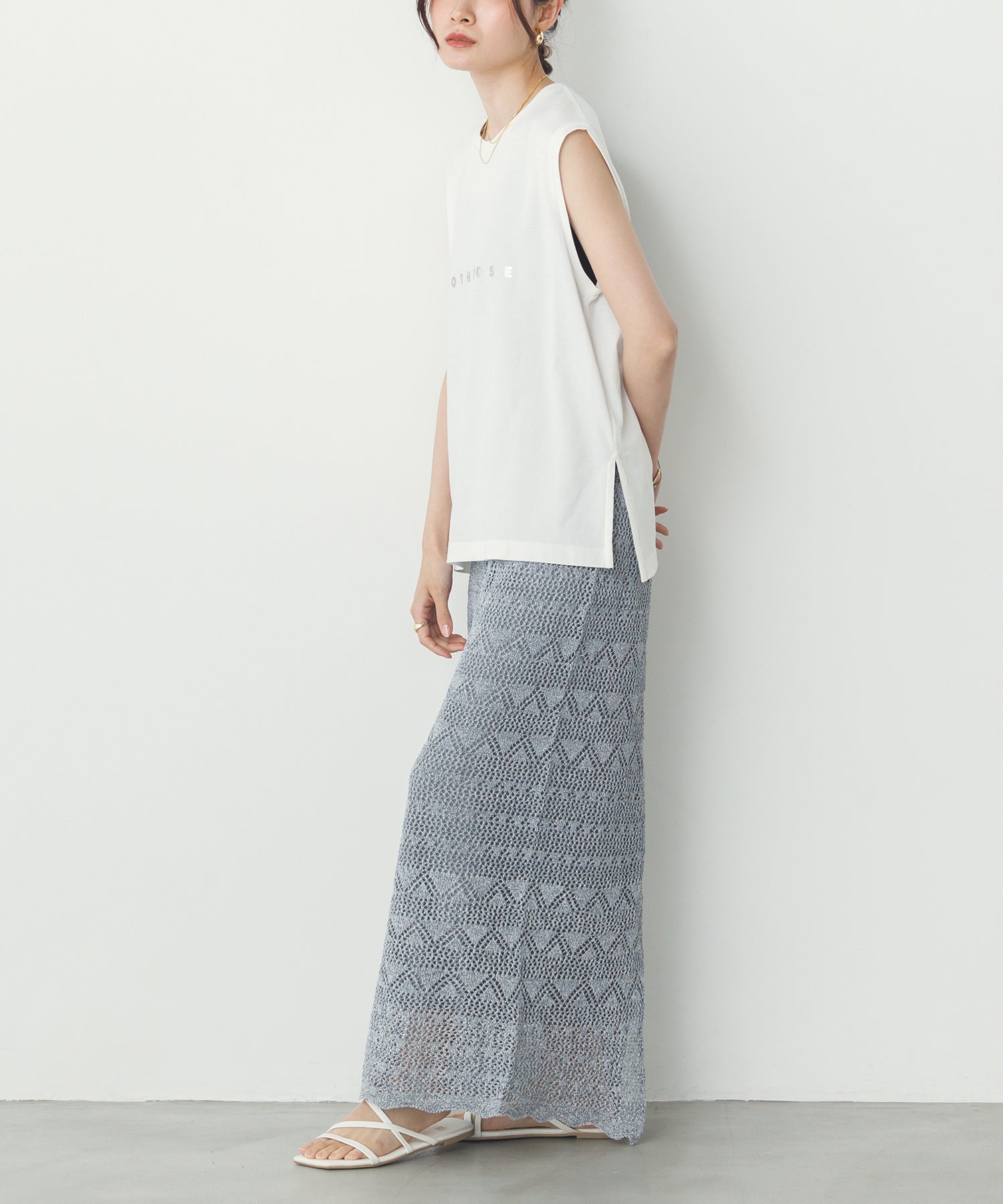 ペーパーヤーン 透かし編み ニットナロースカート