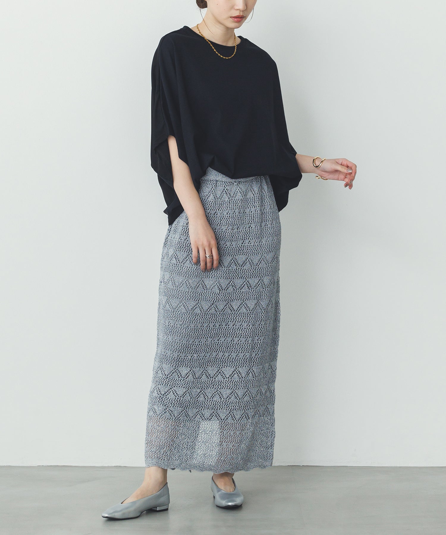 ペーパーヤーン 透かし編み ニットナロースカート