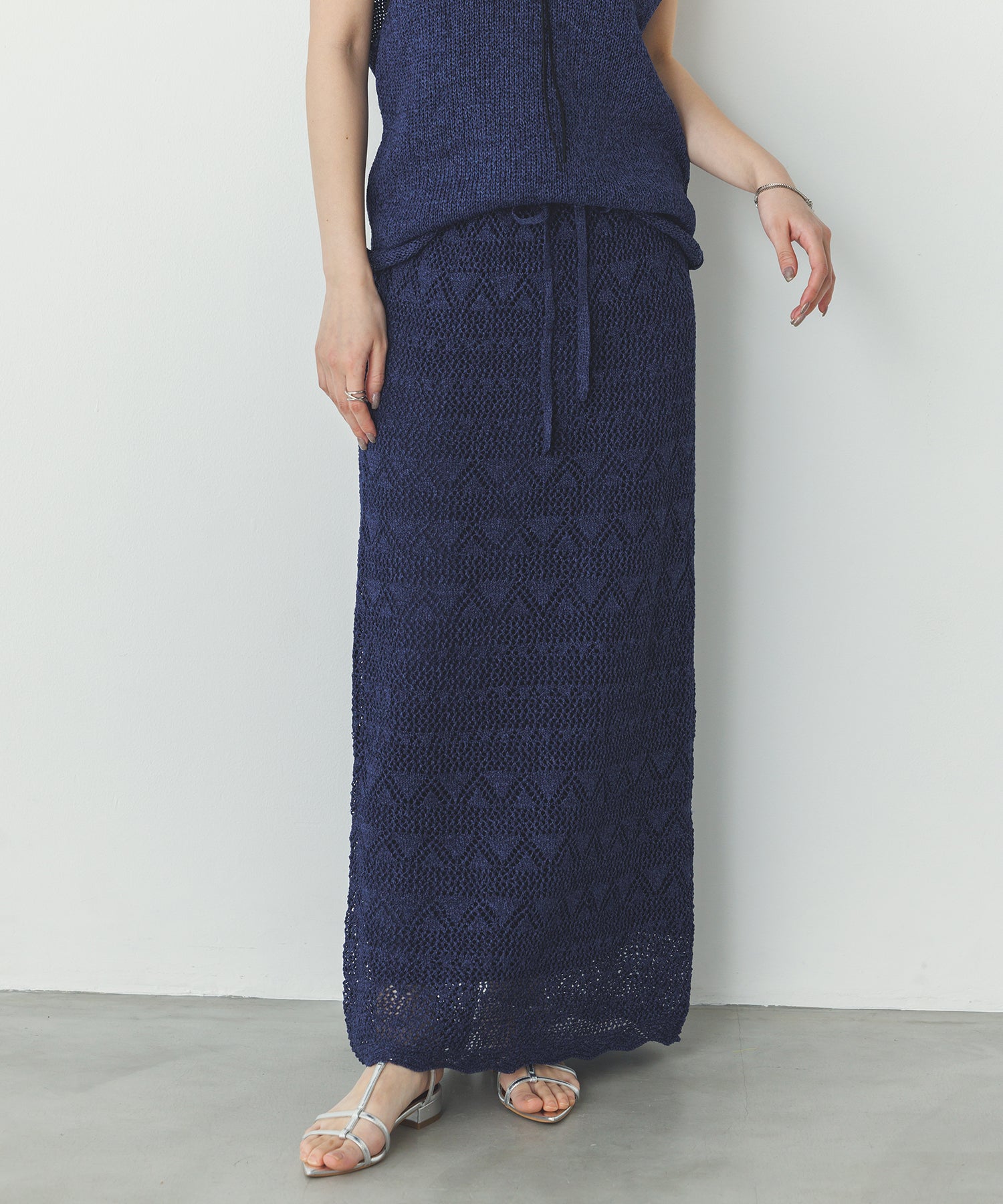 ペーパーヤーン 透かし編み ニットナロースカート