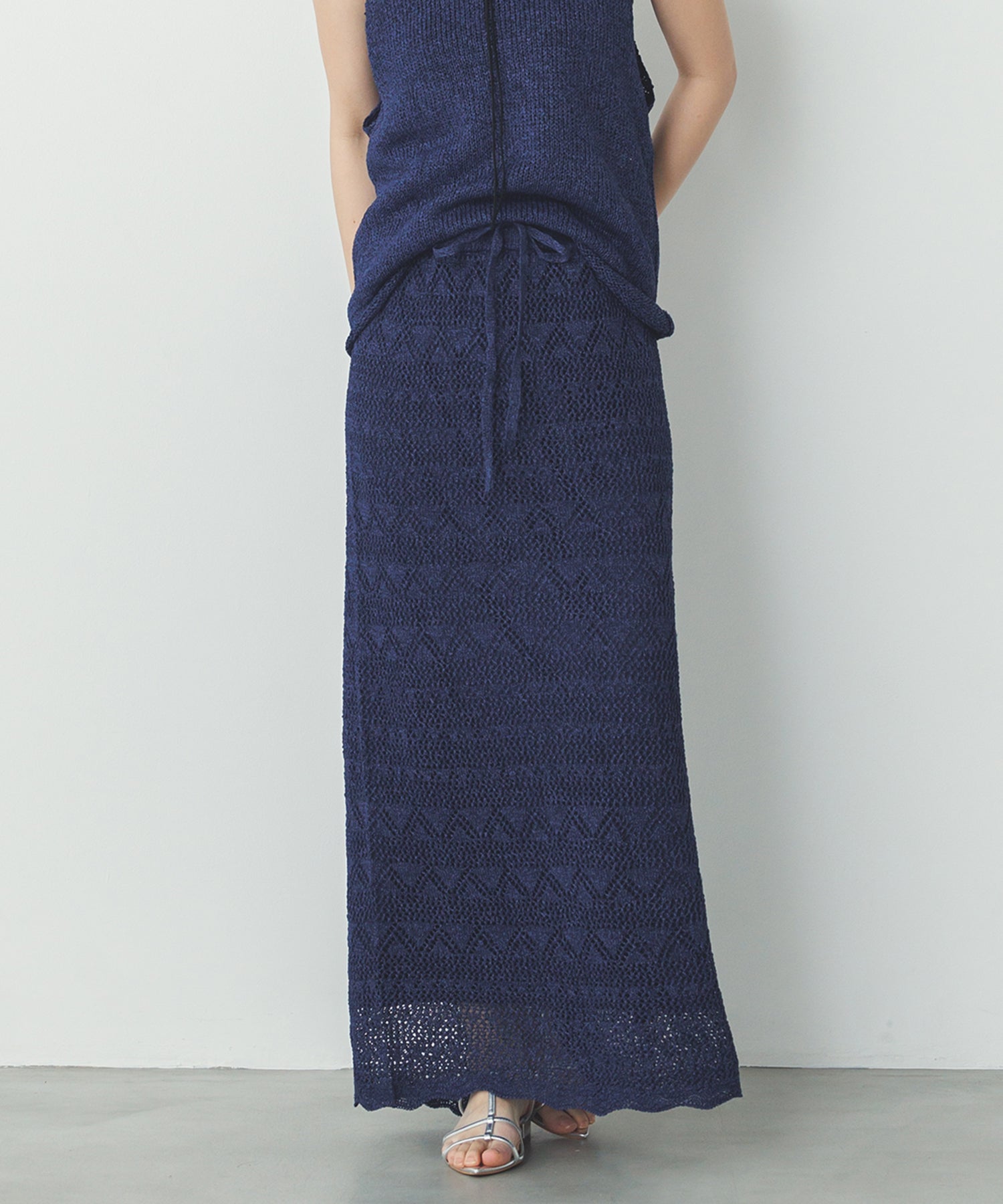 ペーパーヤーン 透かし編み ニットナロースカート