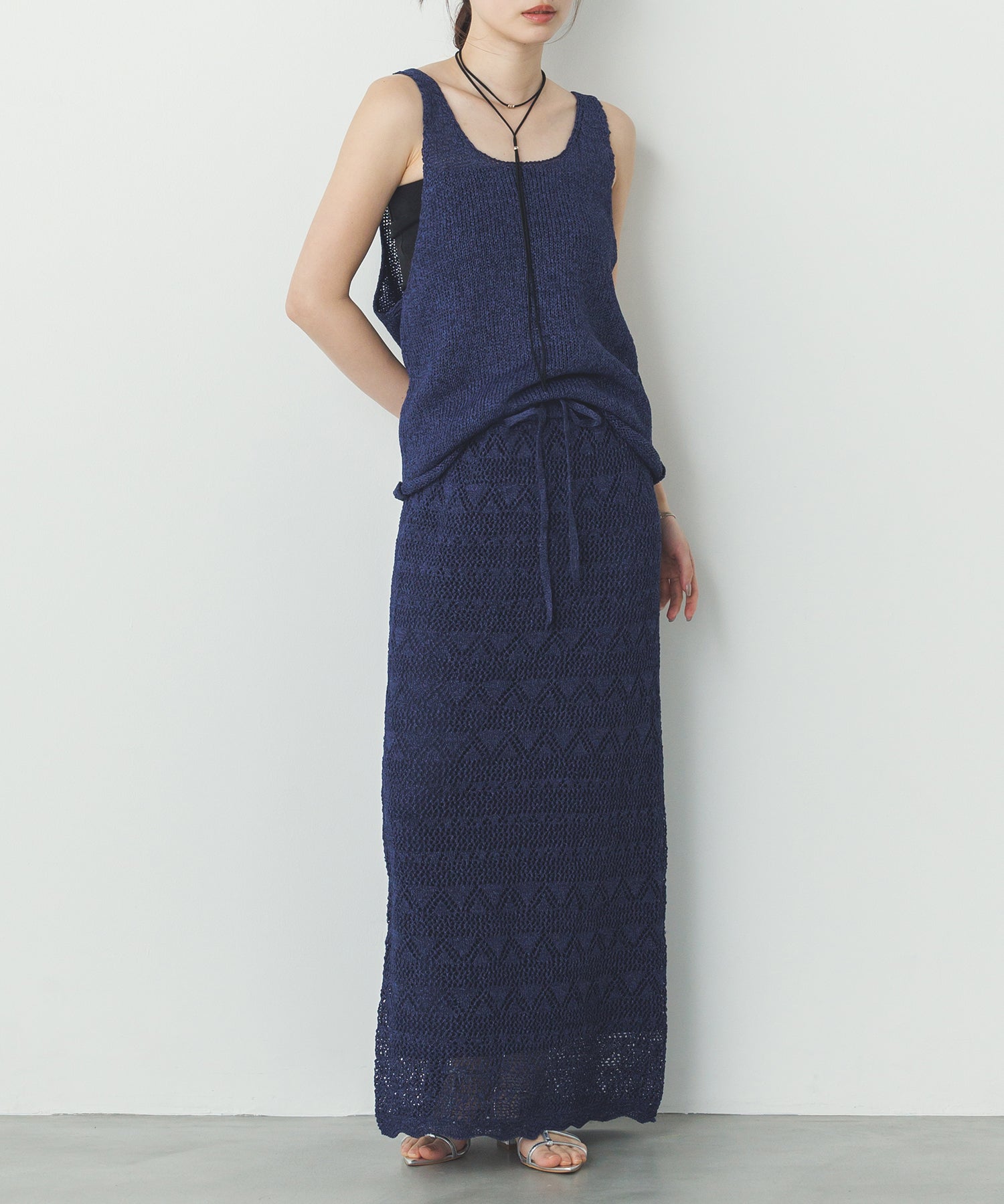 ペーパーヤーン 透かし編み ニットナロースカート