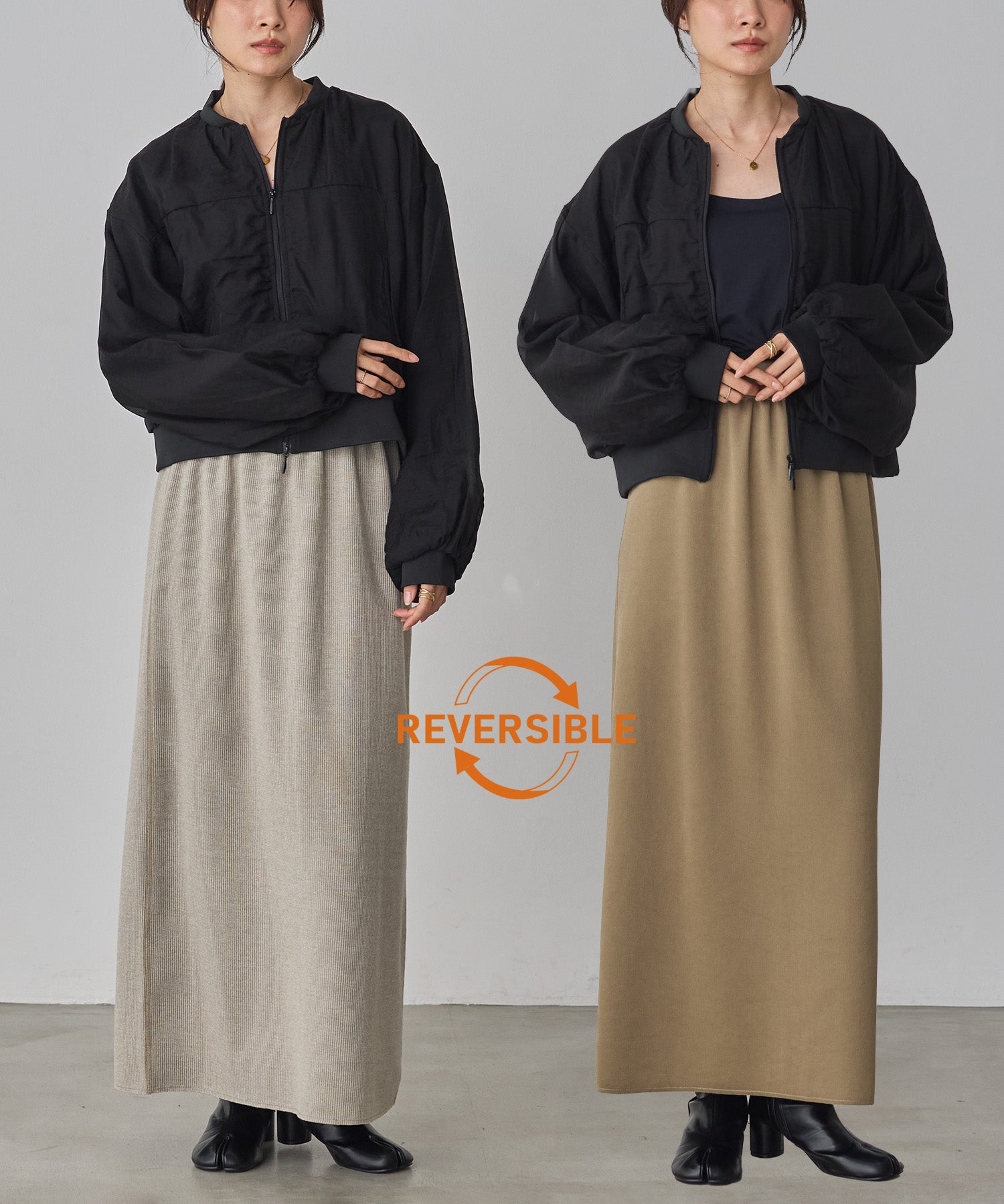 リバーシブル リブマキシタイトスカート