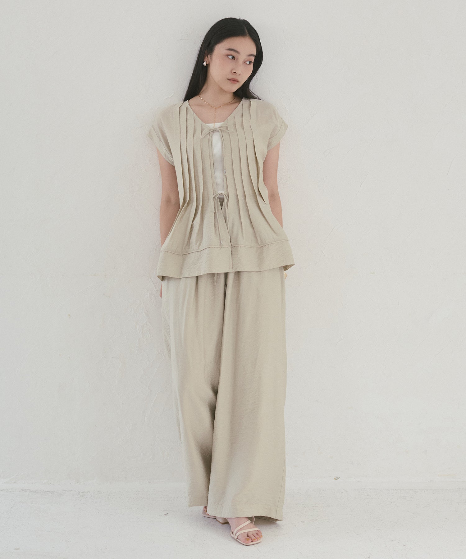 PARACHUTE FABRIC 2WAY TUCK BLOUSE