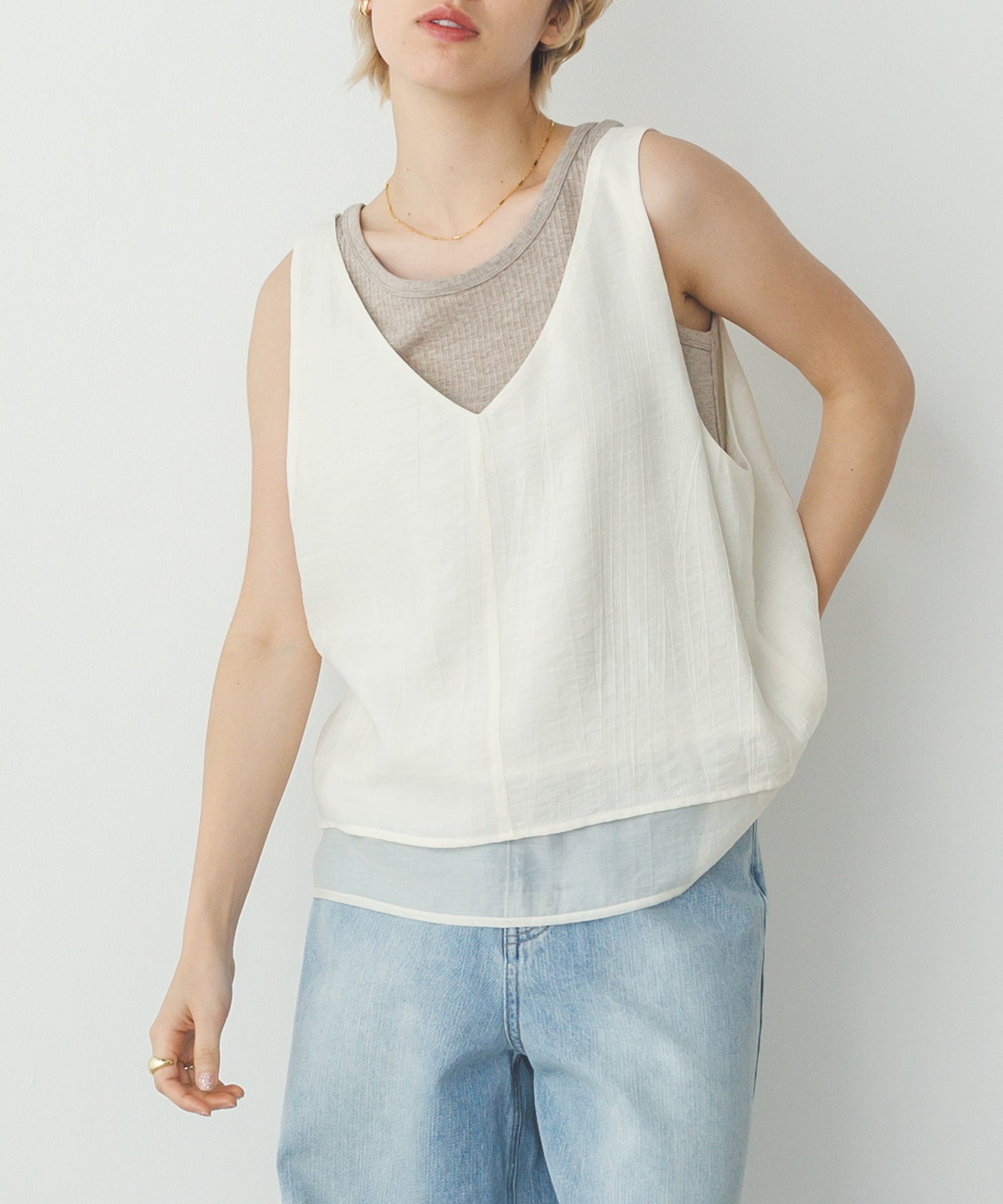 ワッシャーサテン ゆるタンクトップ