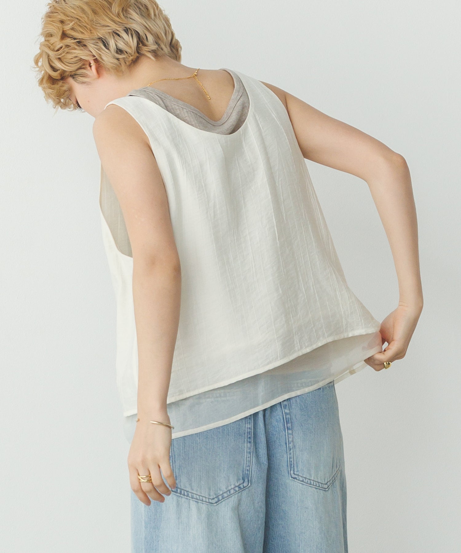 ワッシャーサテン ゆるタンクトップ