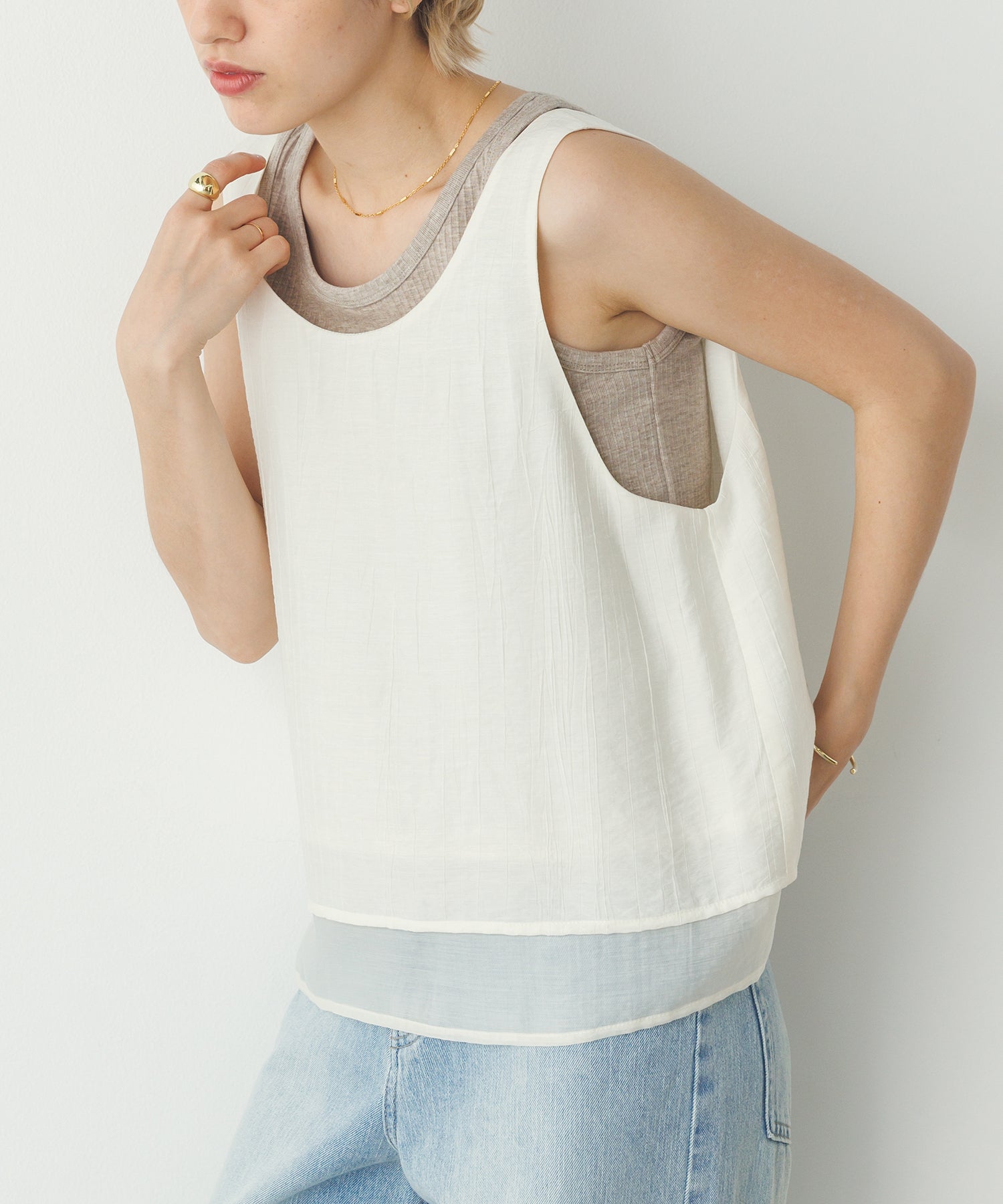 ワッシャーサテン ゆるタンクトップ