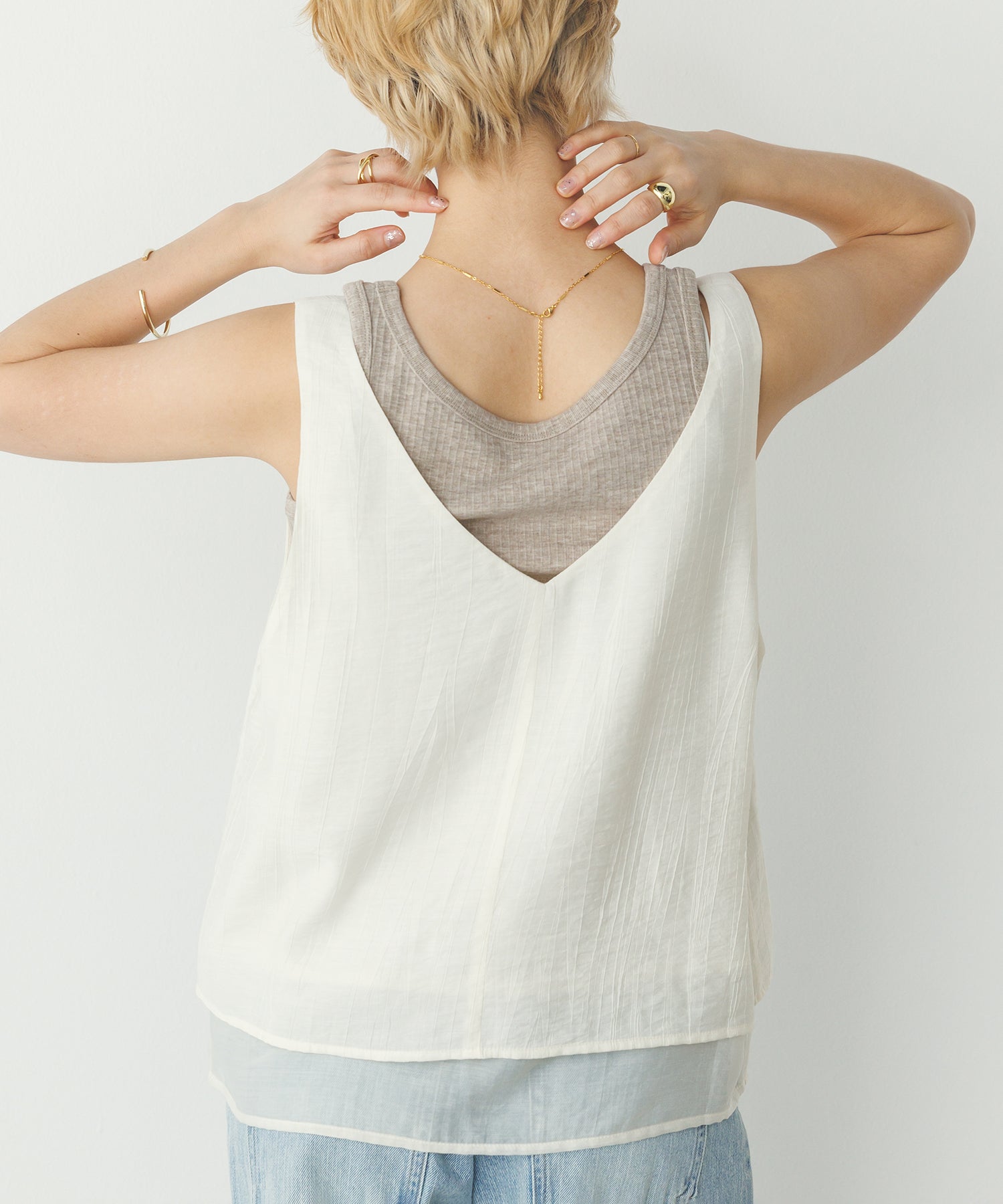 ワッシャーサテン ゆるタンクトップ