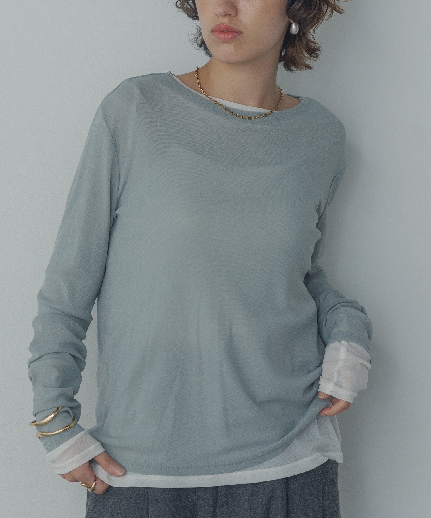 【新色追加】シアークルーネックトップス