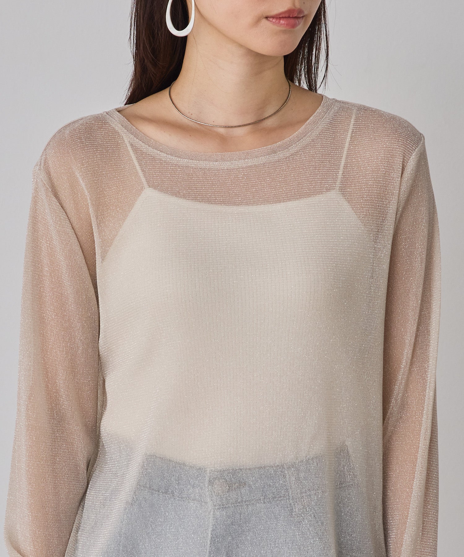 ラメシアークルーネックトップス