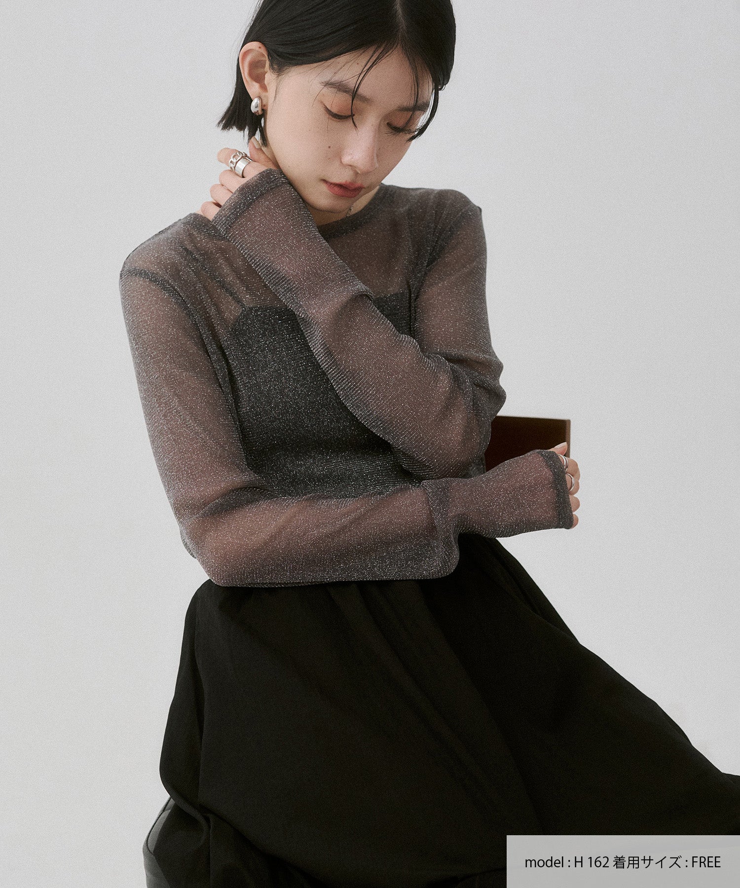 ラメシアークルーネックトップス