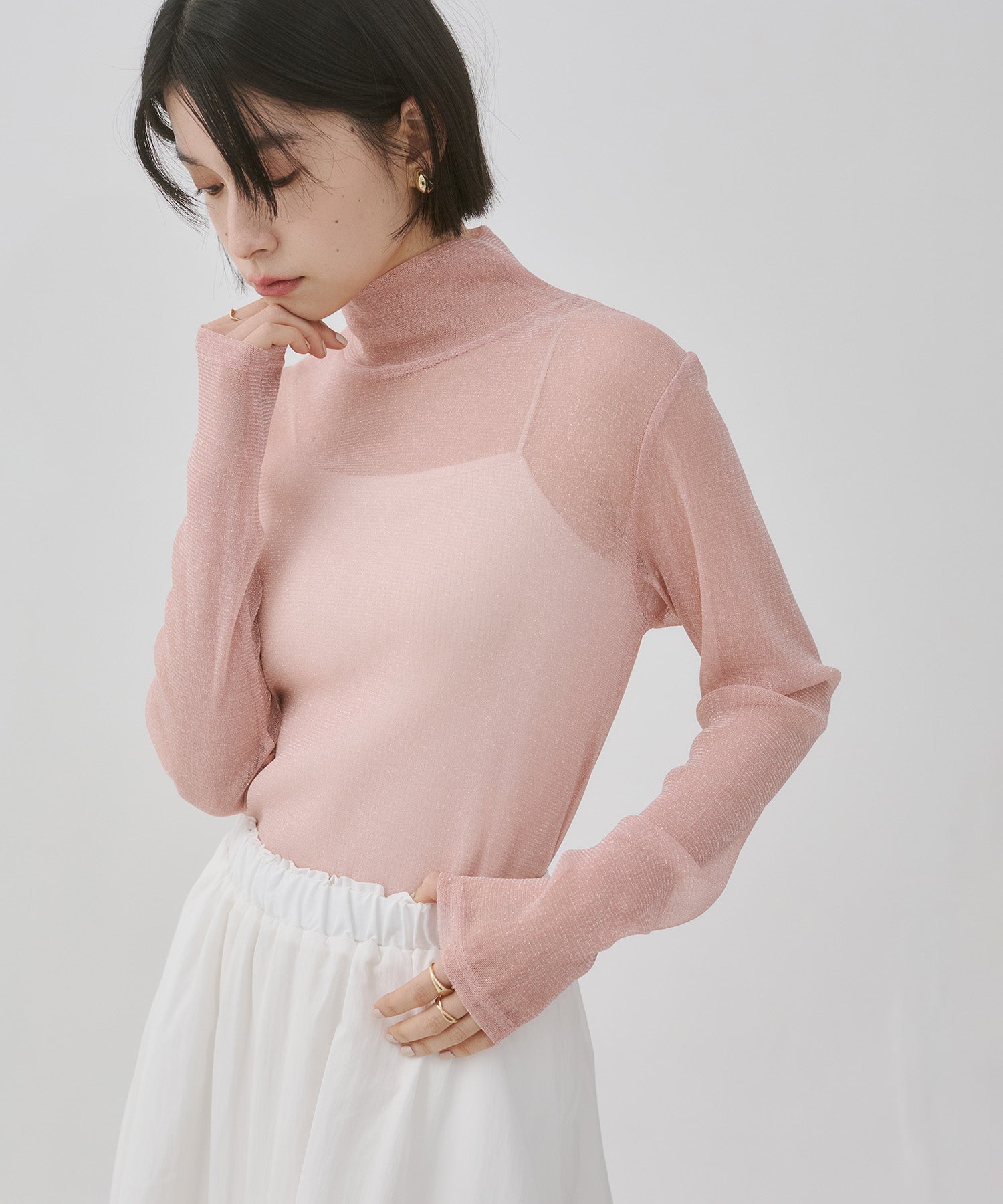 【新色追加】ラメシアー ハイネックトップス