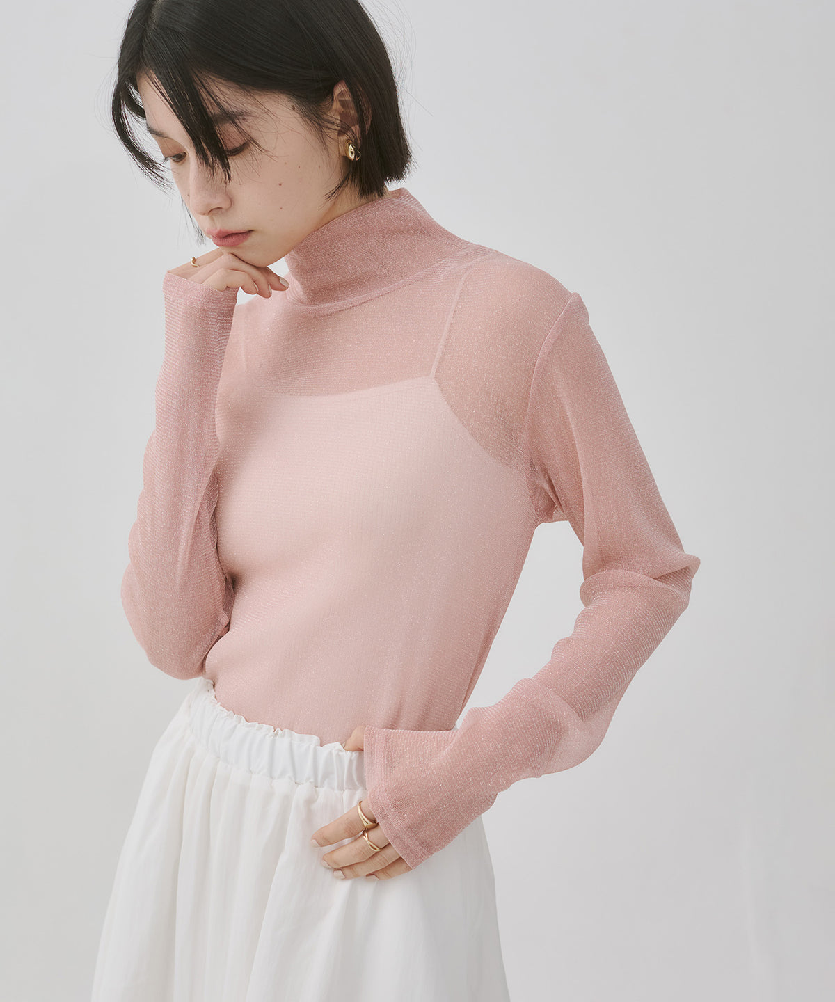 LAME SHEER HIGH NECK TOPS