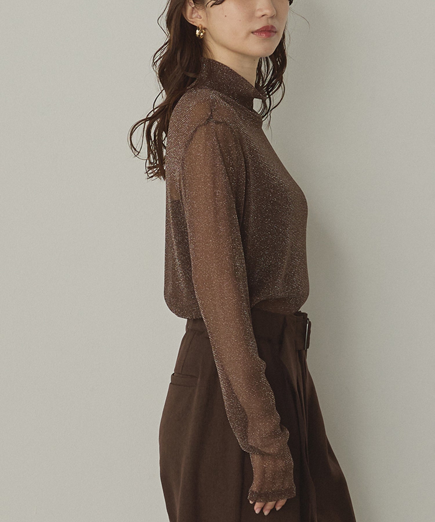 【新色追加】ラメシアー ハイネックトップス