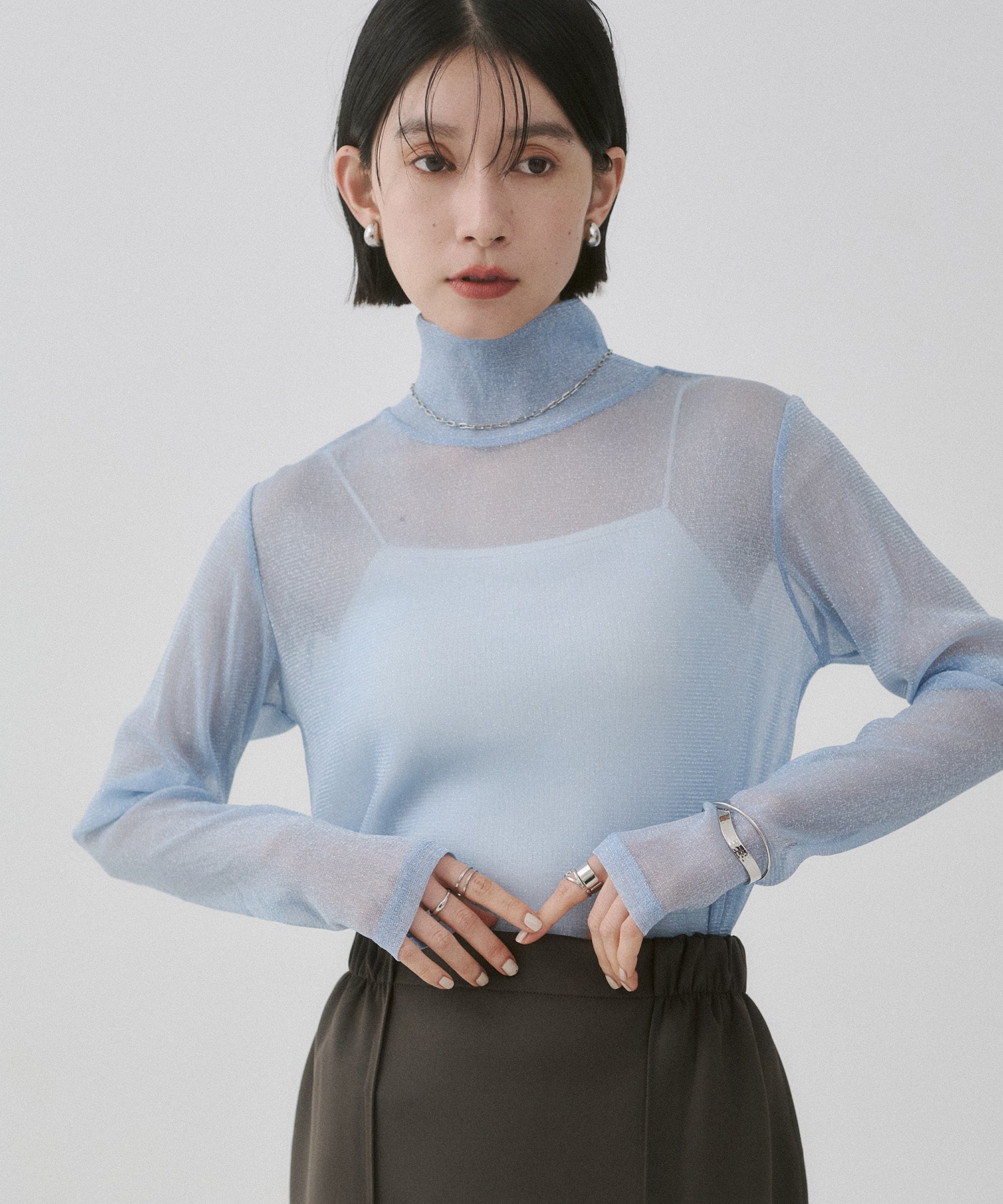 【新色追加】ラメシアー ハイネックトップス