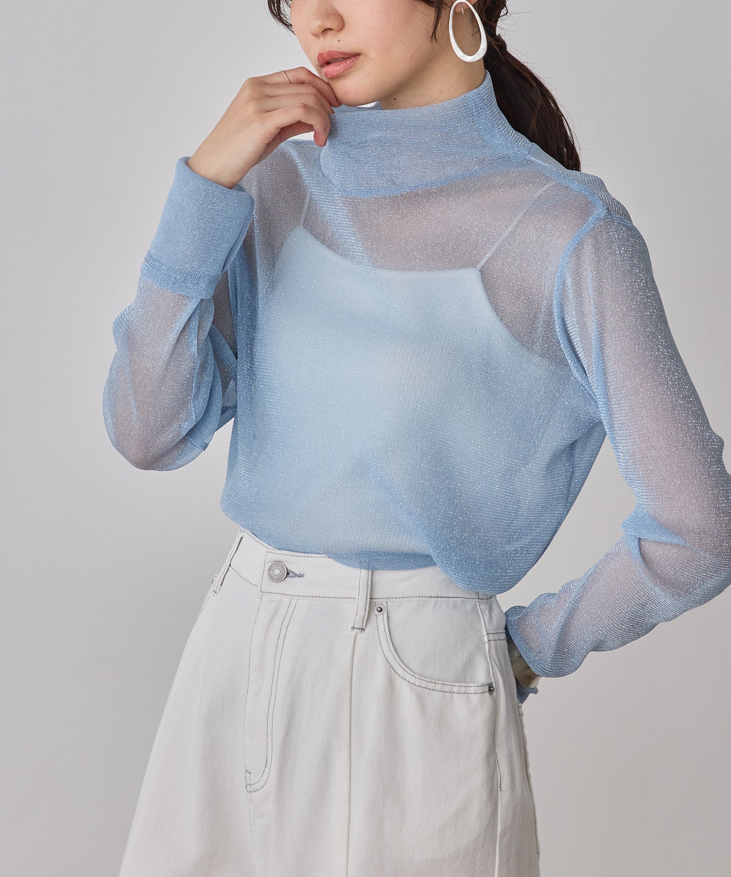 【新色追加】ラメシアー ハイネックトップス