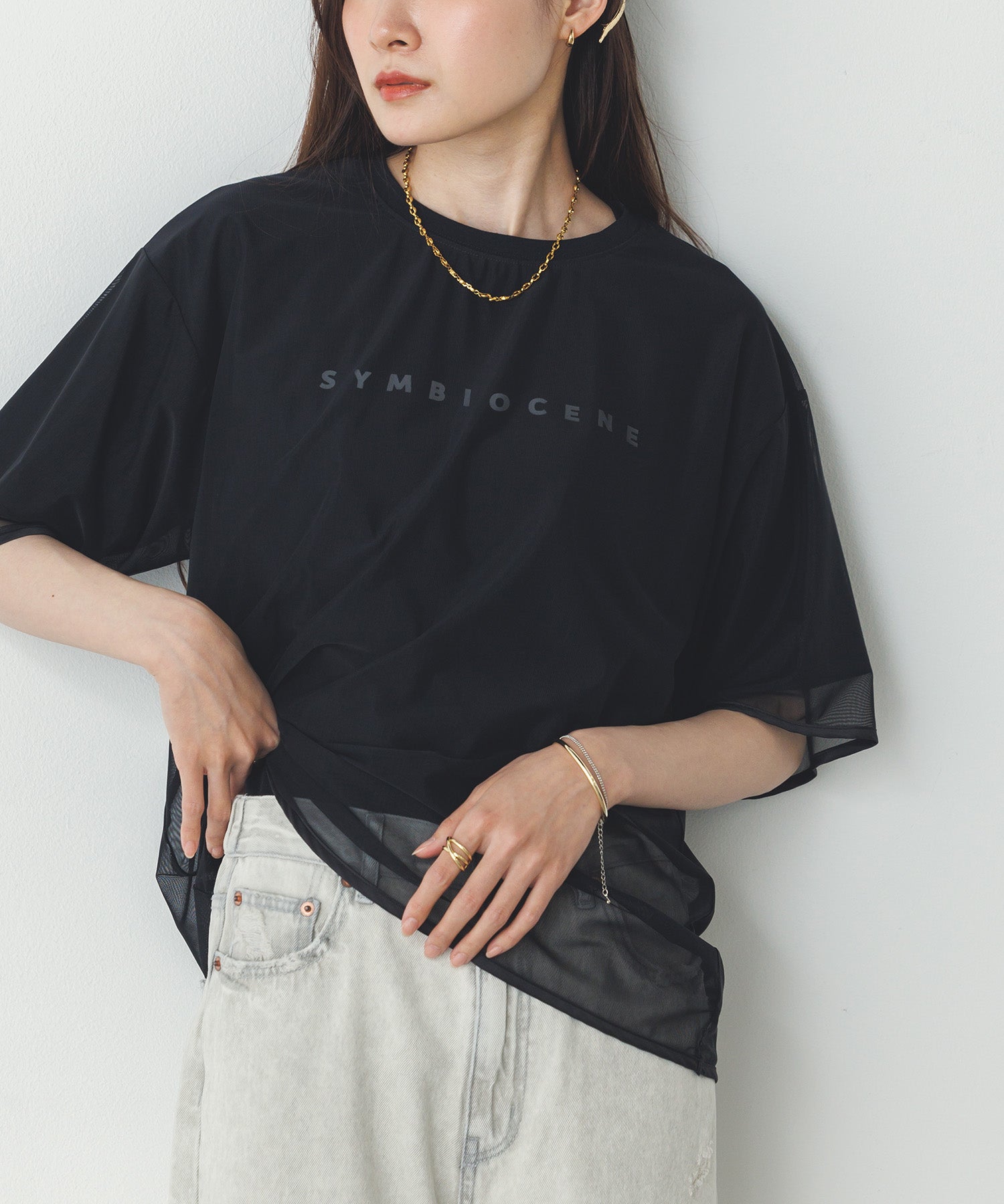 チュールレイヤード ロゴTシャツ