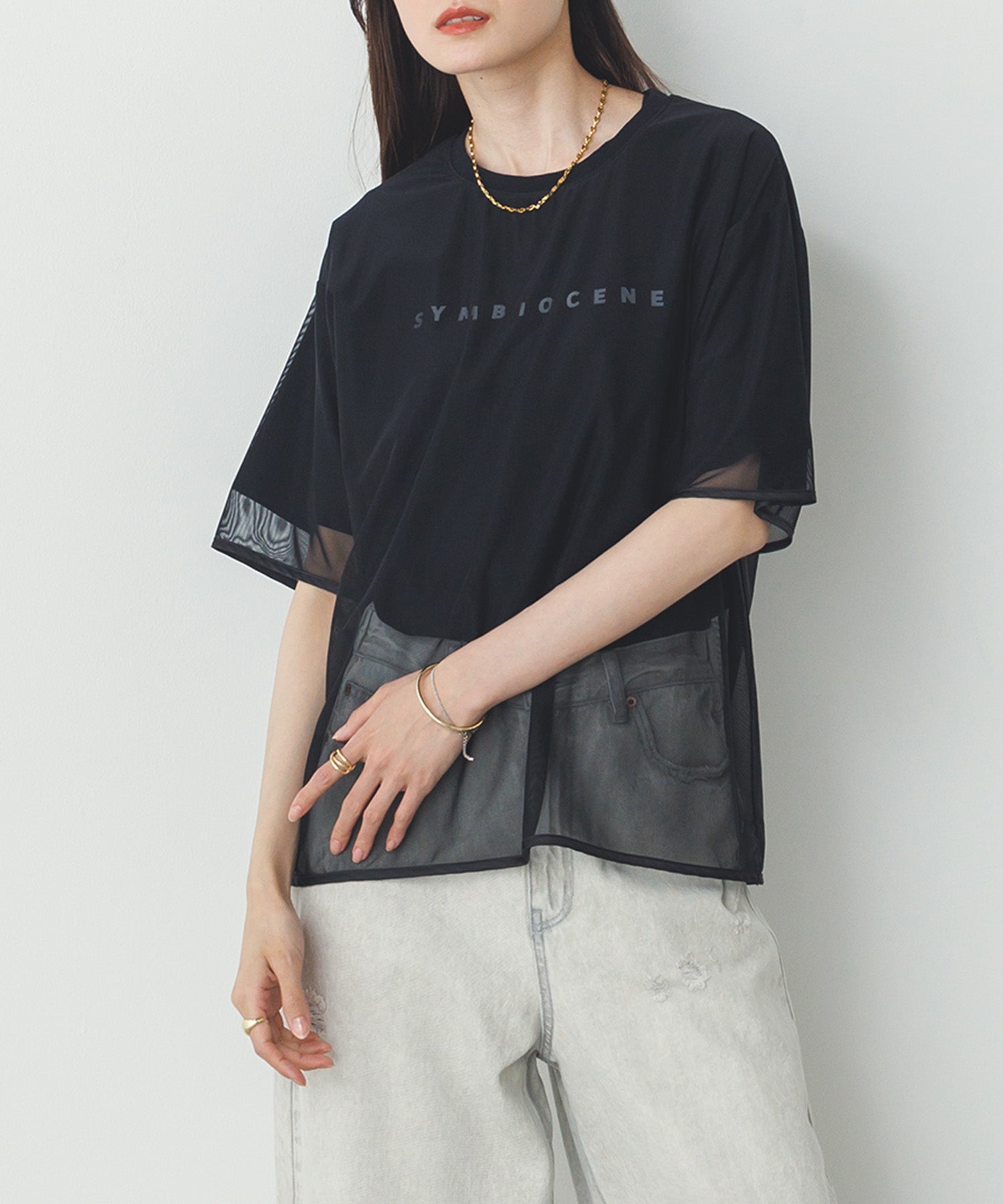 チュールレイヤード ロゴTシャツ