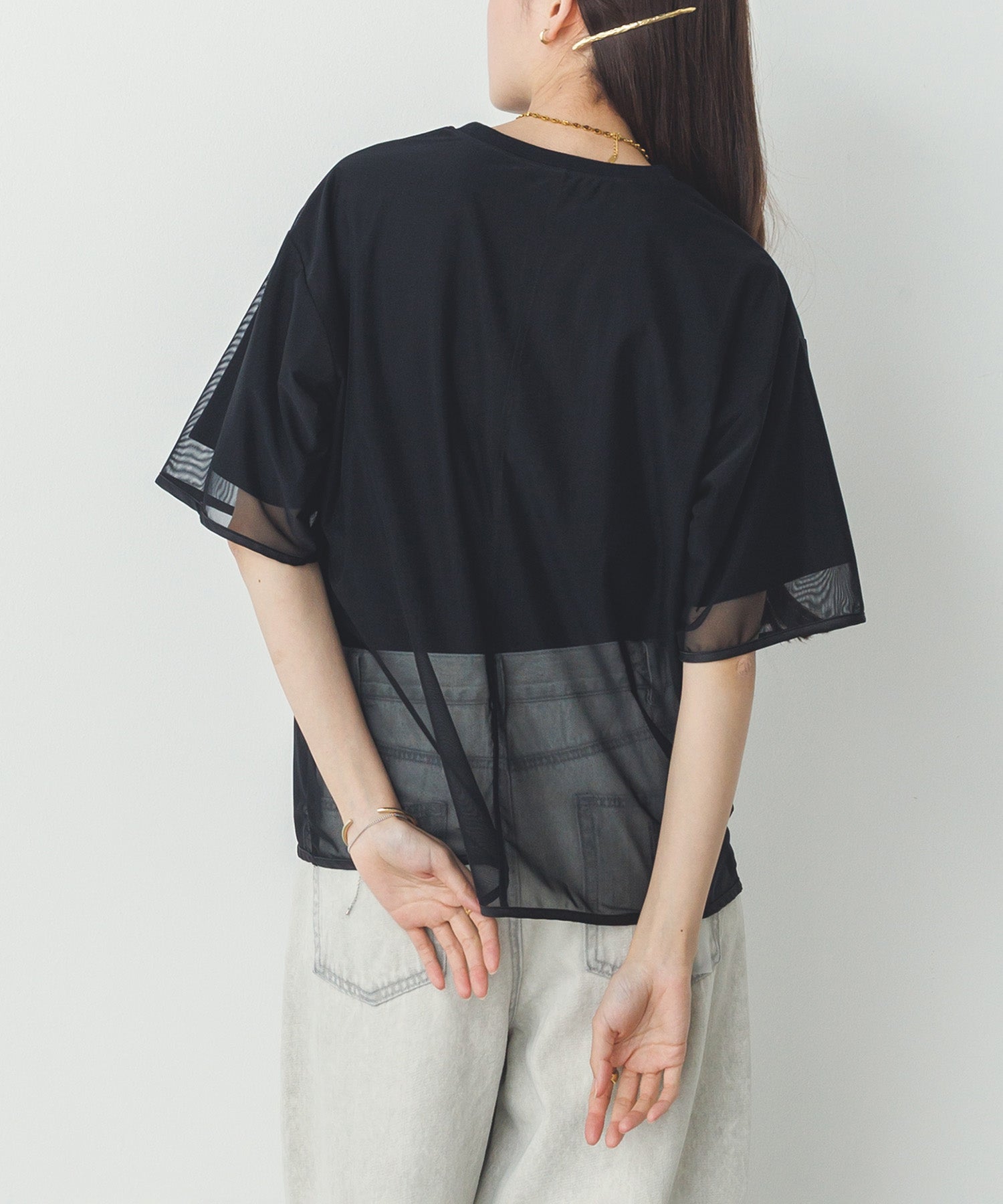 チュールレイヤード ロゴTシャツ