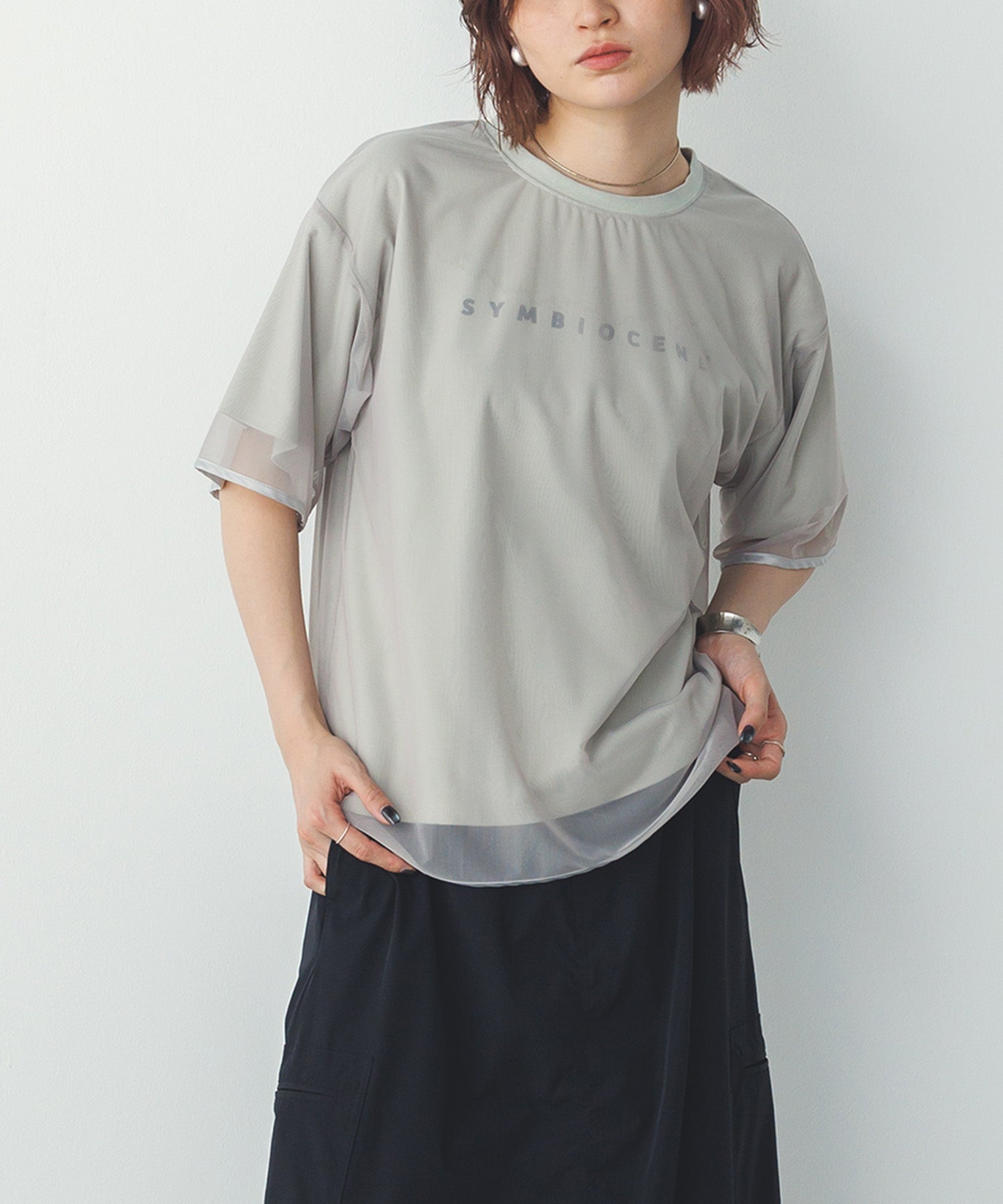 チュールレイヤード ロゴTシャツ