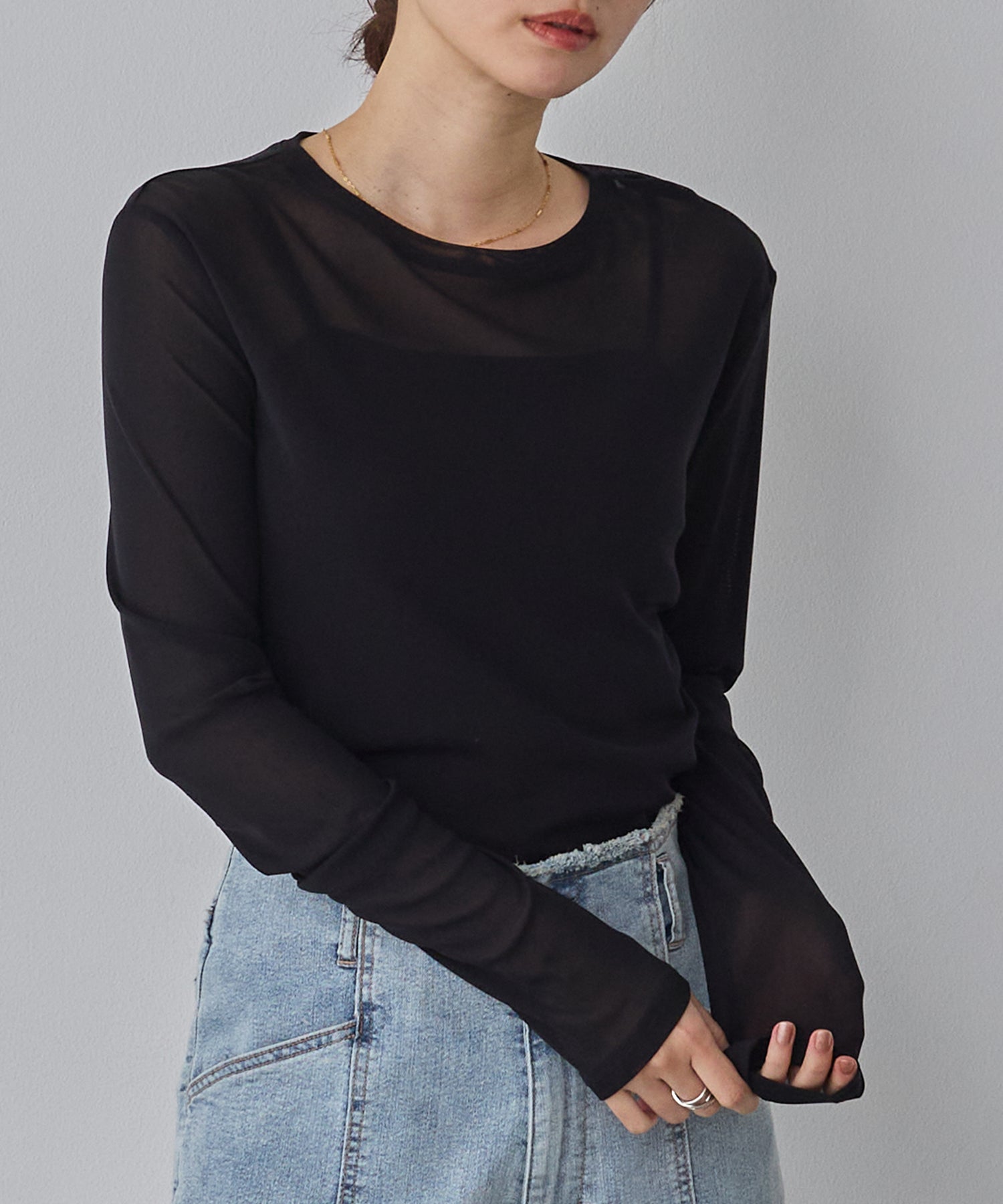 POWER NET CREW-NECK SHEER TOPS