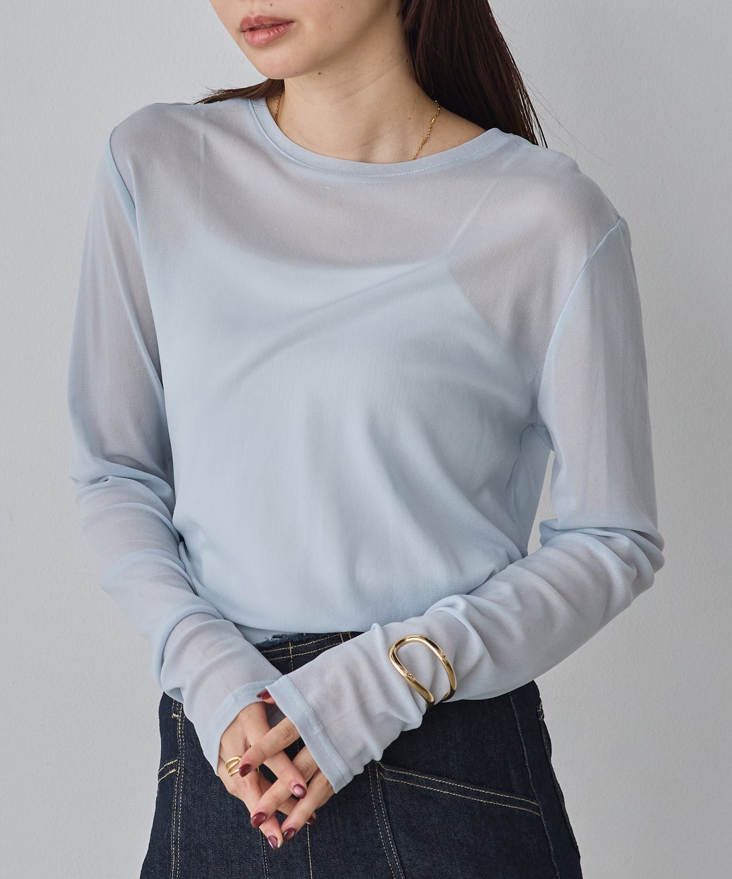 POWER NET CREW-NECK SHEER TOPS