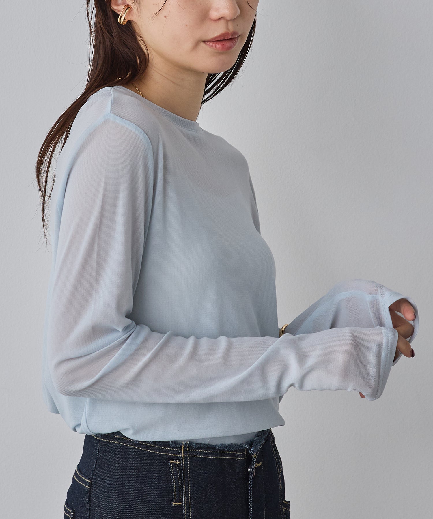 POWER NET CREW-NECK SHEER TOPS