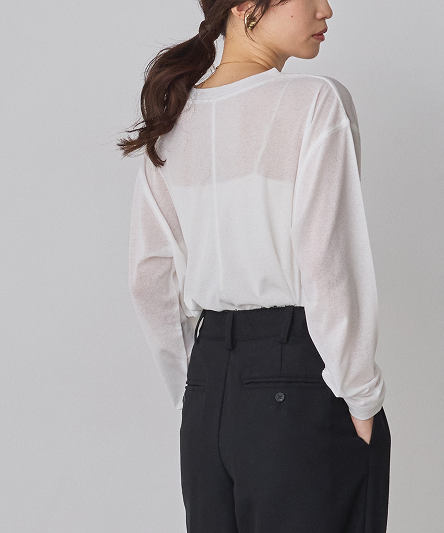 SHEER WAFFLE CREW NECK TOPS