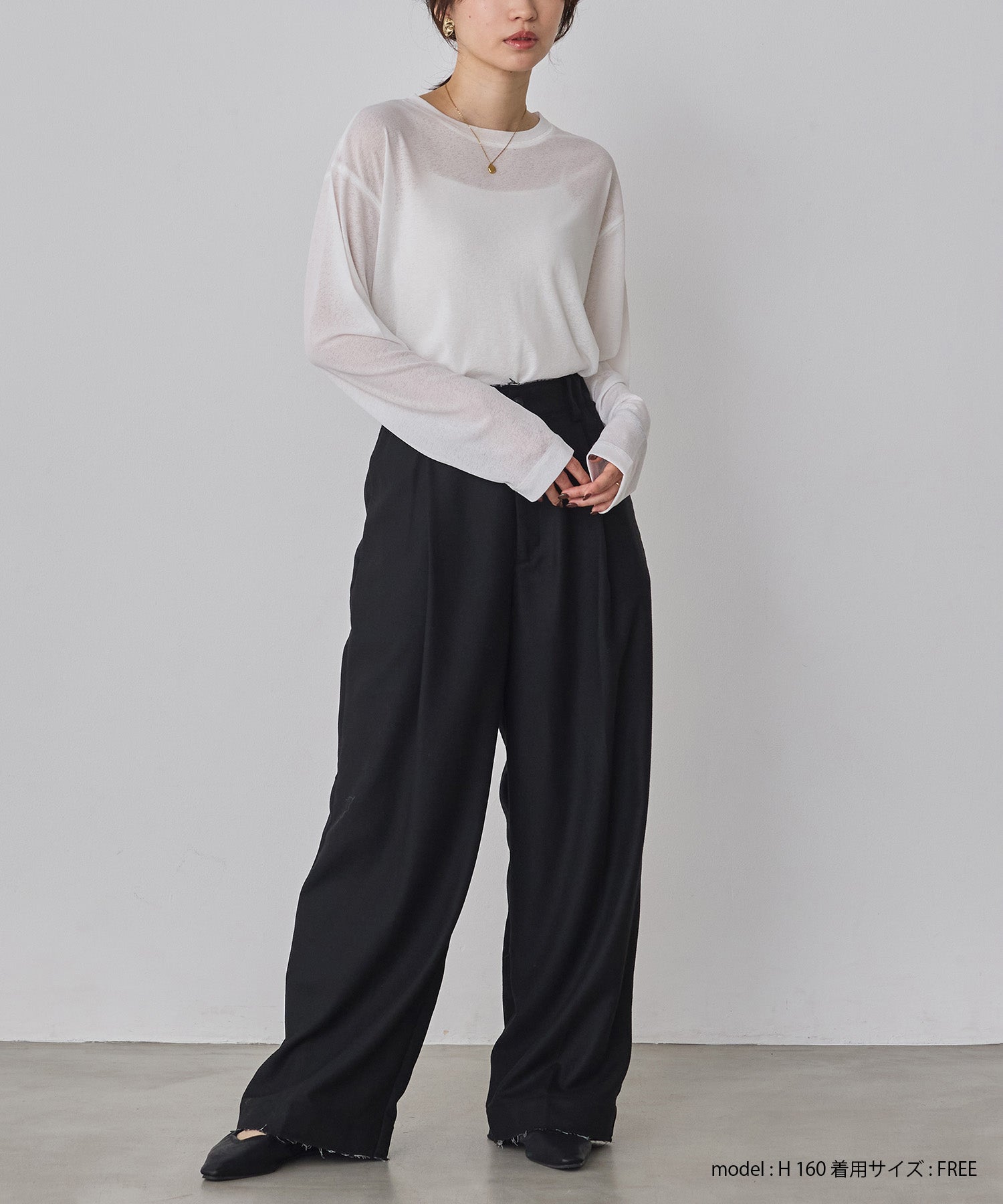 クルーネック シアーワッフルトップス